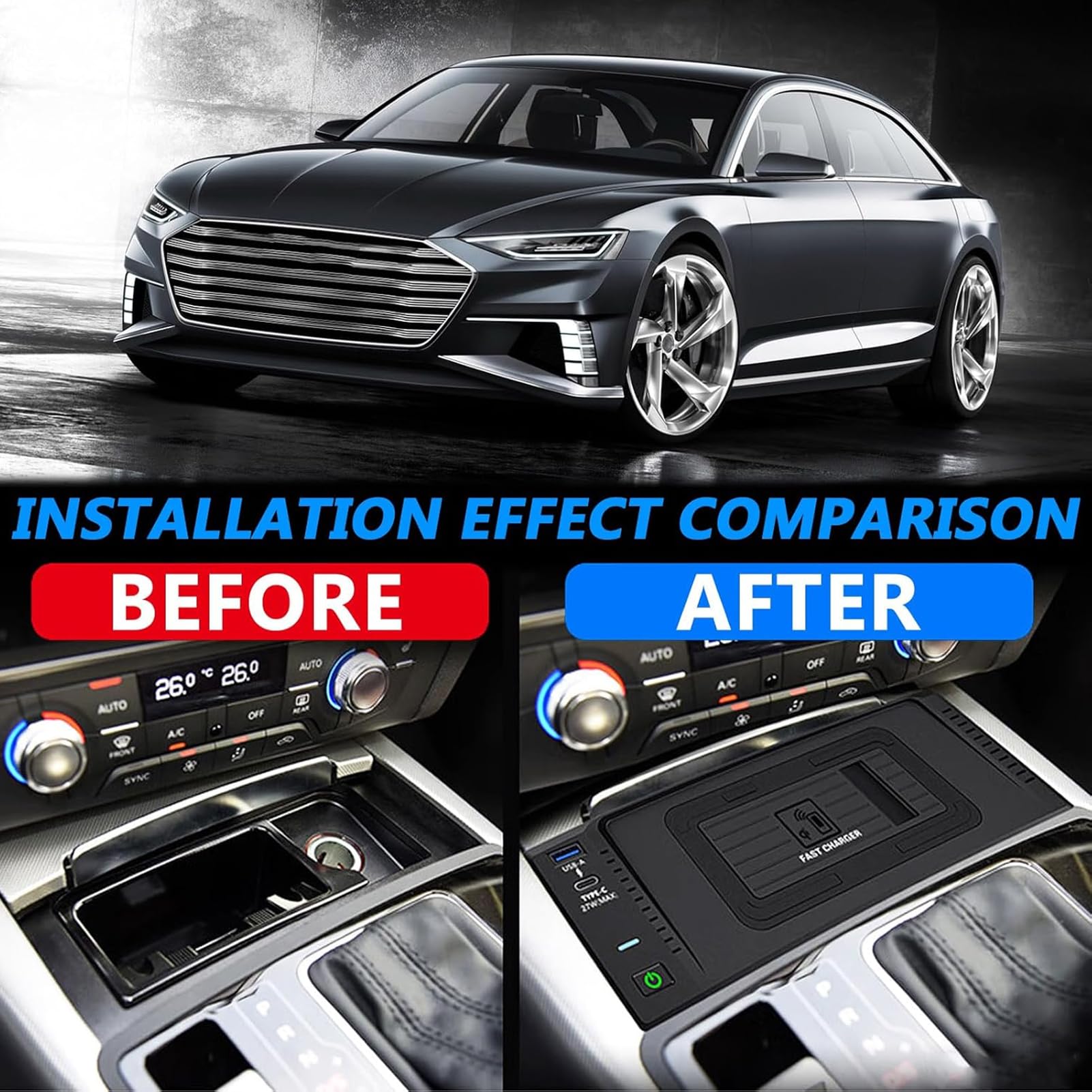 Bezprzewodowa ładowarka Samochodowa Telefonu do Audi S6/S7 (2013-2018) A6/A6L/RS6 (2012-2018) A7 (2009-2018) RS7, Konsola środkowa Akcesoria Podkładka ładująca, Szybka ładowarka do i-Phone Sam-sung