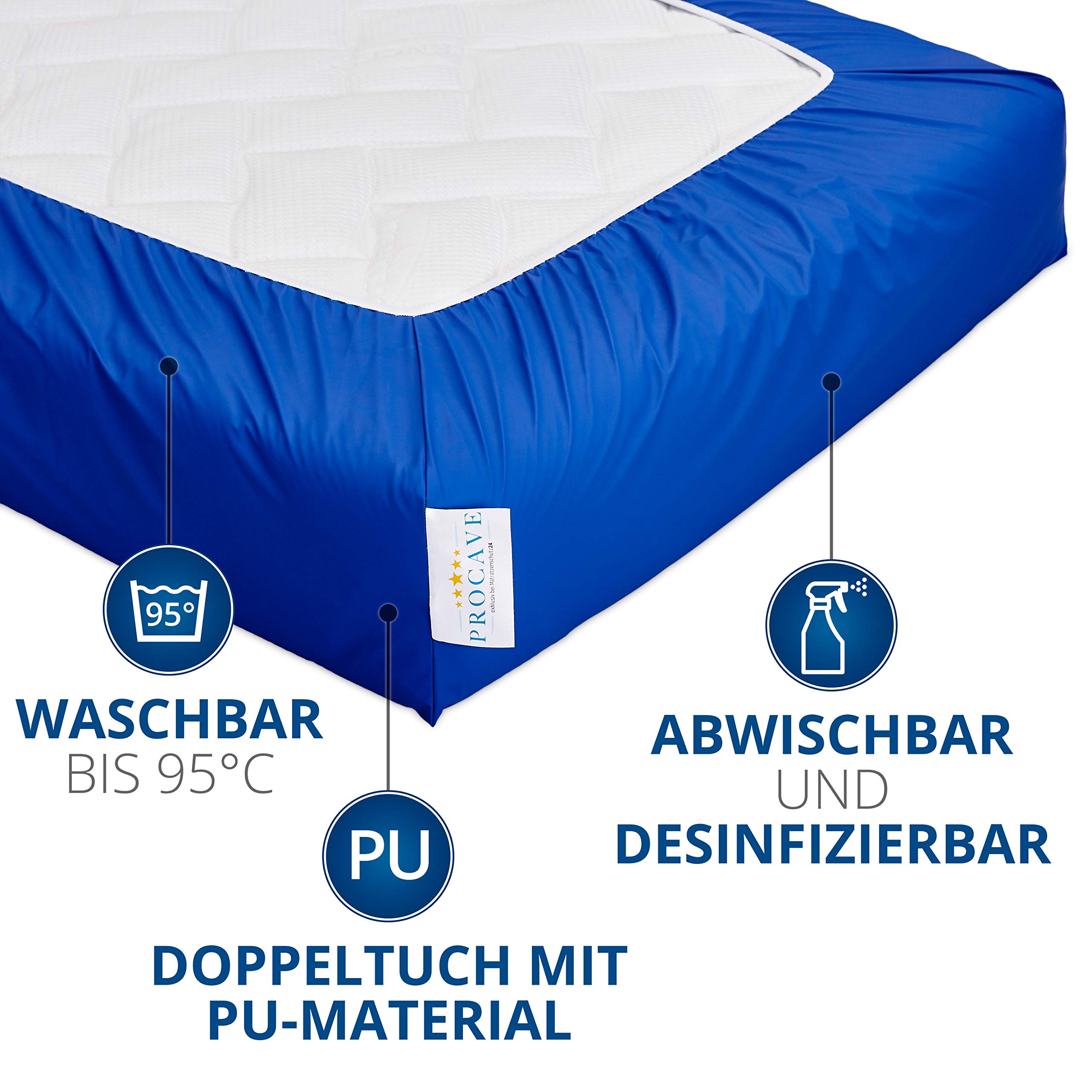 PROCAVE Sábana Bajera Impermeable en Azul, Transpirable y Lavable, Protector de colchón de fácil Cuidado, Fabricado en Alemania, en 100 x 200 cm