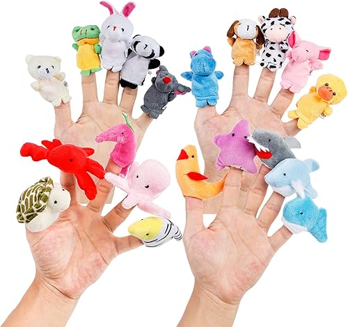Oiuros 20 piezas de diferentes animales marionetas de dibujos animados marionetas de dedo de suave terciopelo muñecos accesorios juguetes para la