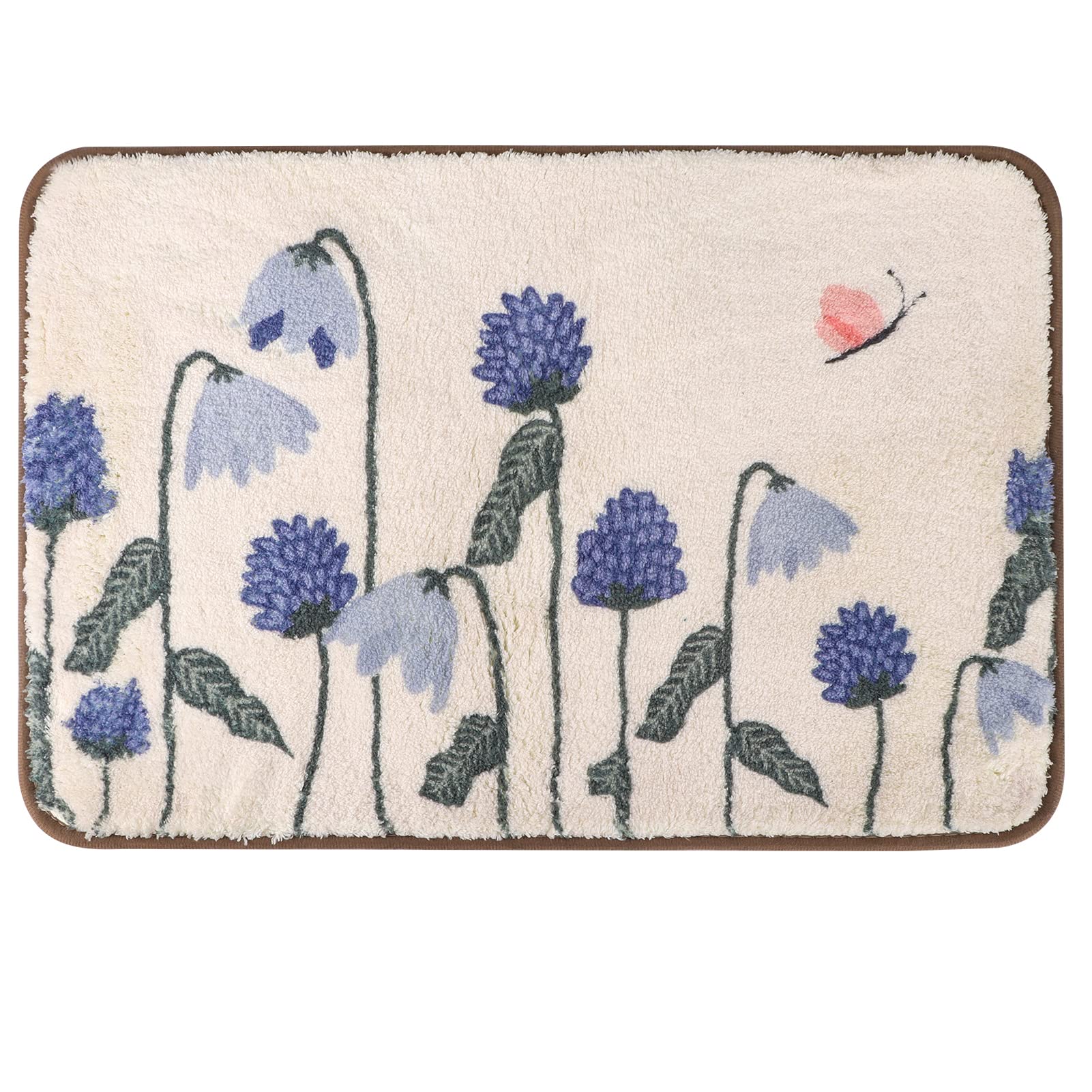 RLAVBL Alfombra de Baño de Piel de Oveja Floral 60x40 cm - Antideslizante, Alfombra de Baño Absorbente con Diseño de Flores Moradas - Fácilmente Lavable a Máquina