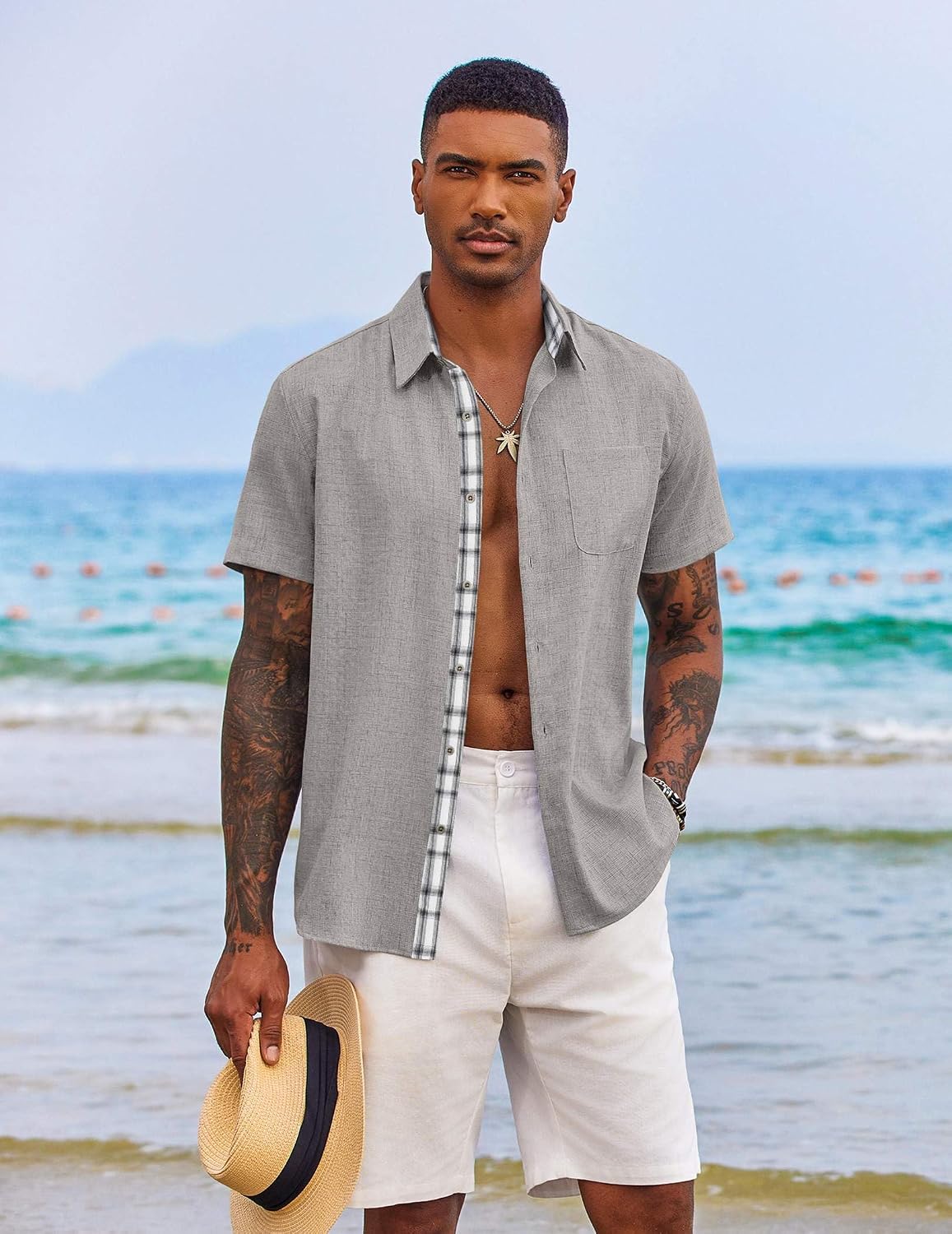 COOFANDY Men's Button Down Shirts Short Sleeve Casual Summer Beach Vacation Wedding Shirt with Pocket thumbnail