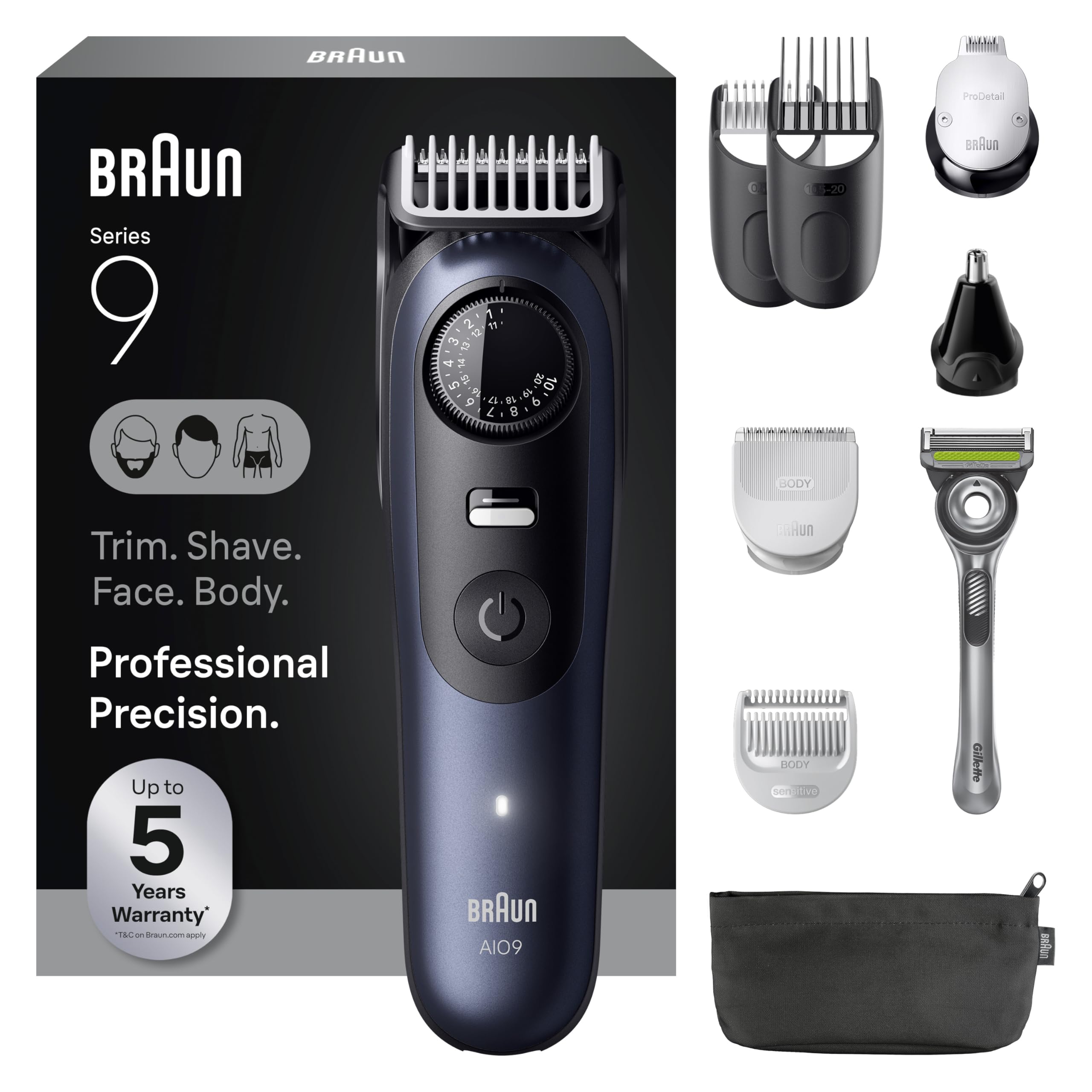 Braun Series 9 All-in-One Beard Body Grooming Kit for Men Cordless Trimmer Hair Clippers Shaver for Face Hair