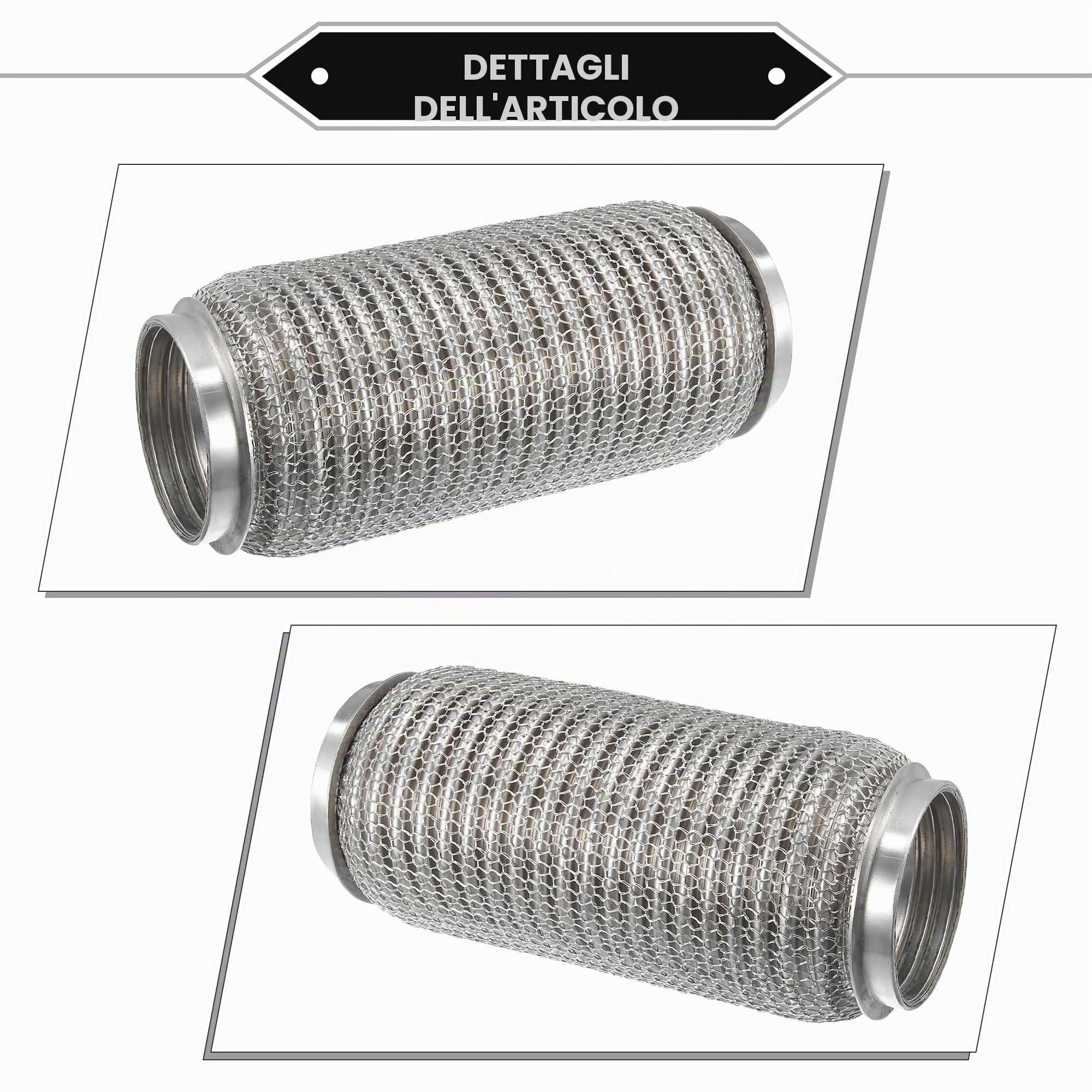 A ABSOPRO Auto Scarico Flessibile Tubo 1pc Universale Inossidabile | Argento, 63mmx203mm, Esterno 69mm, Universale Per Auto, Saldatura, Isolamento Rumore, Riduzione Vibrazioni, Non Per SUV