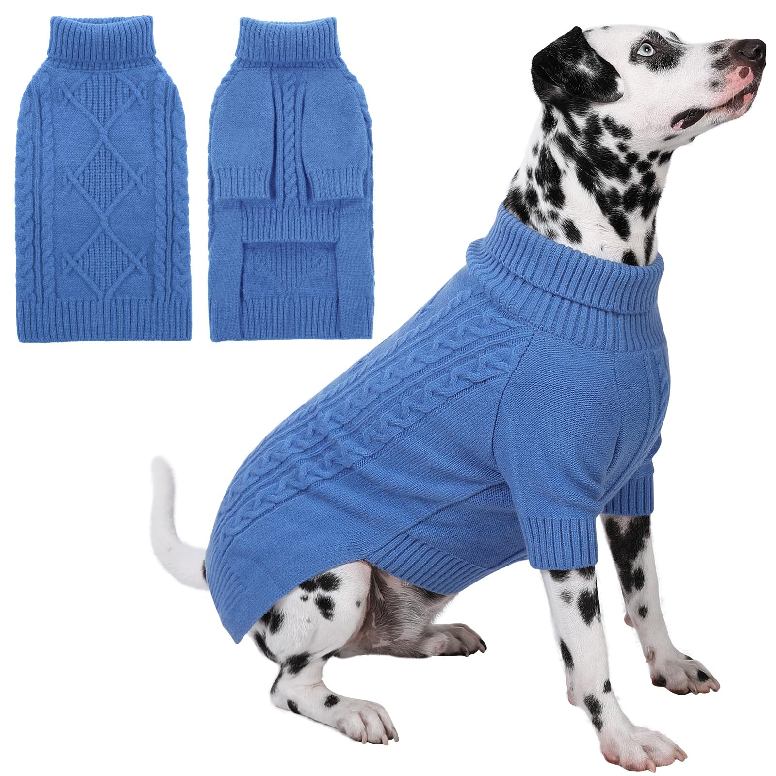 Preferhouse Turtleneck Sweater for Large Dogs, Long Sleeve Knitted Fall Winter Warm Pullover for Medium to Large Breeds, Blue 2XL