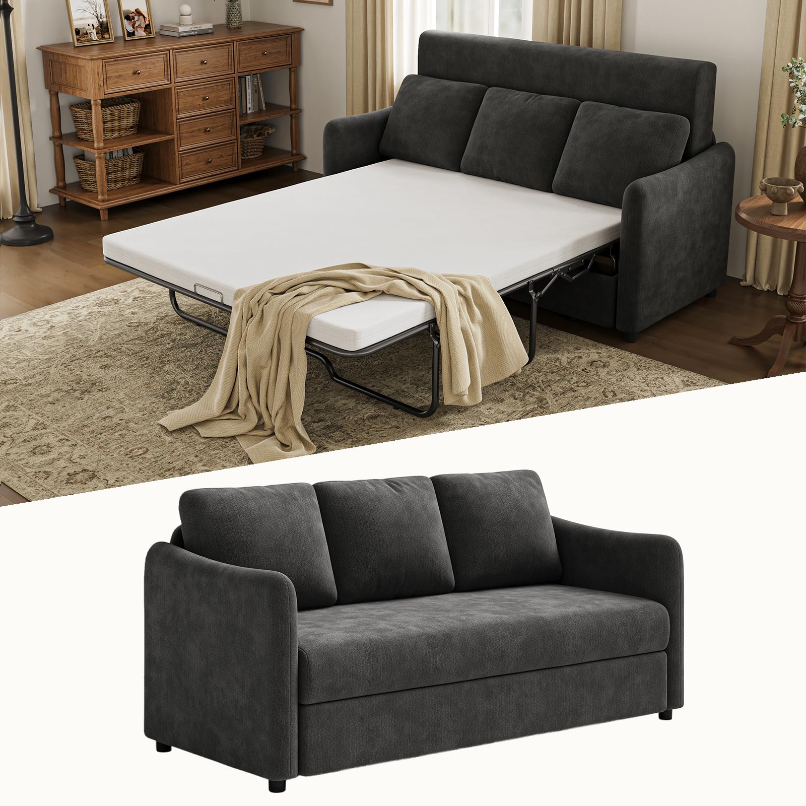 Sleeper Sofa 70" Loveseat with Pull Out Bed (Mattress Included)