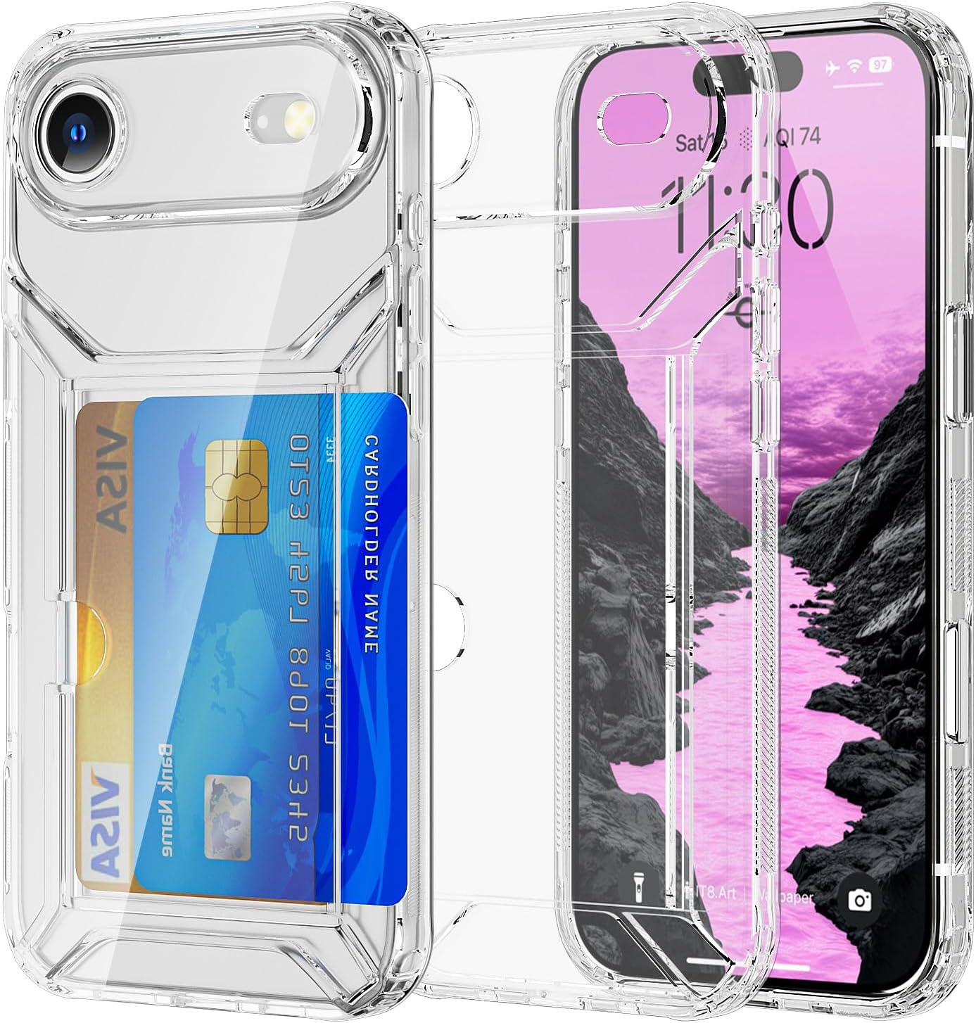 AICase Compatible with iPhone 17 Air Case with Card Holder Clear, Slim Thin Lightweight Transparent Wallet TPU Protective Phone Case with Credit Card Slot Compatible with iPhone 17 Air