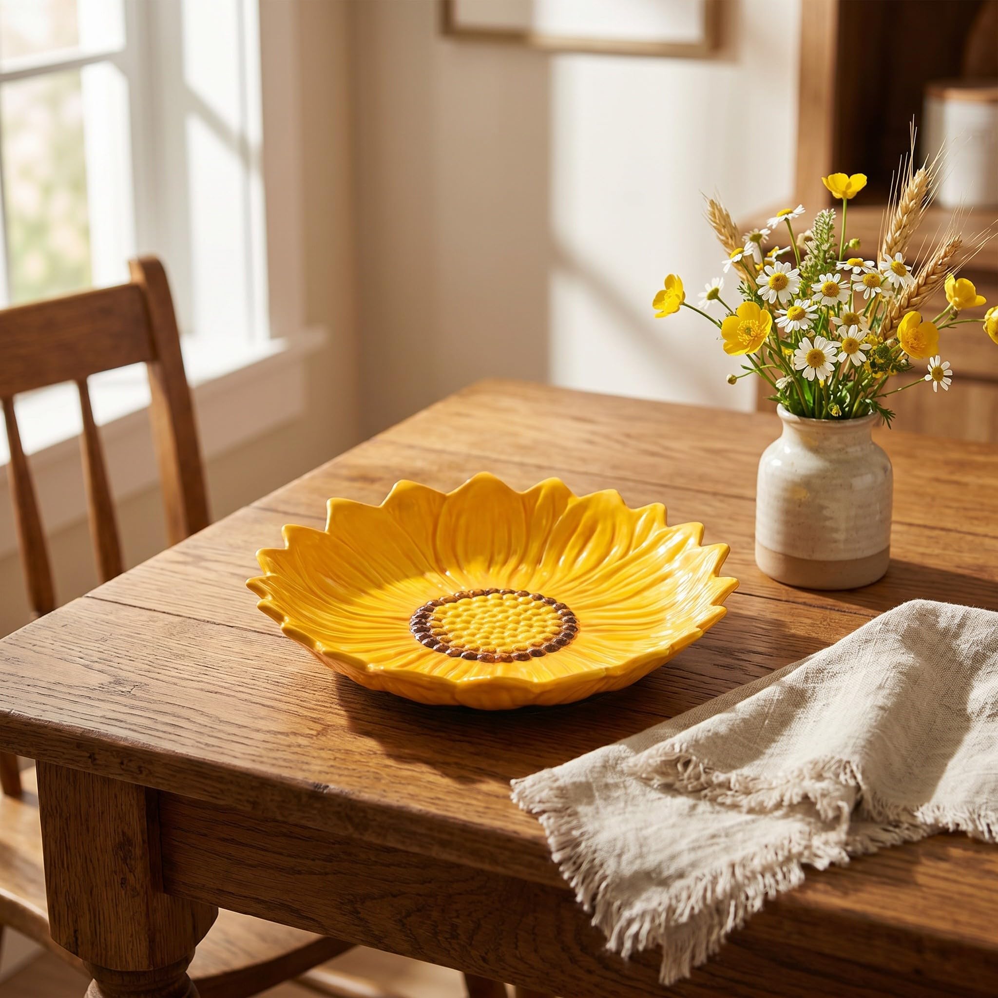 Zerodeko Plato de aperitivo con forma de girasol - Vajilla de cerámica de 20 cm con forma de flor para el hogar y fiestas - Plato pequeño con floral para una mesa decorativa