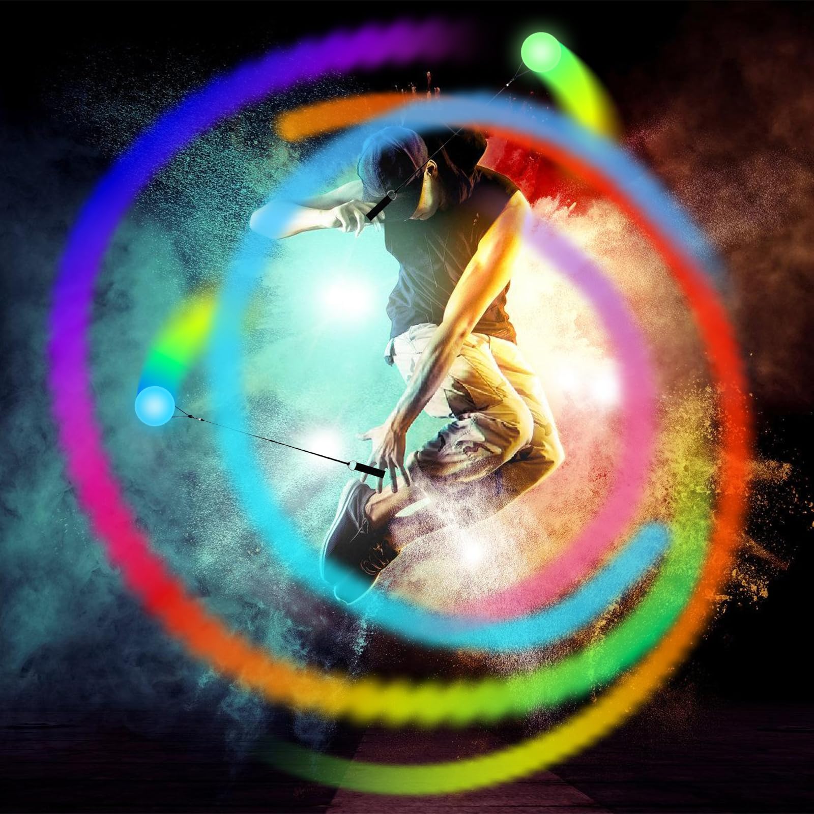 Palle a LED Poi: Set di 2 Ball LED Glow con Effetto Arcobaleno e Stroboscopico, Migliorato per Principianti e Professionisti, Doppio Anello Regolabile