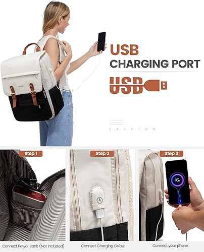 Miniatura 5 de LOVEVOOK Mochila para laptop para mujer, mochila de viaje vintage aprobada por aerolíneas de 15.6 pulgadas, mochila grande para computadora, mochila