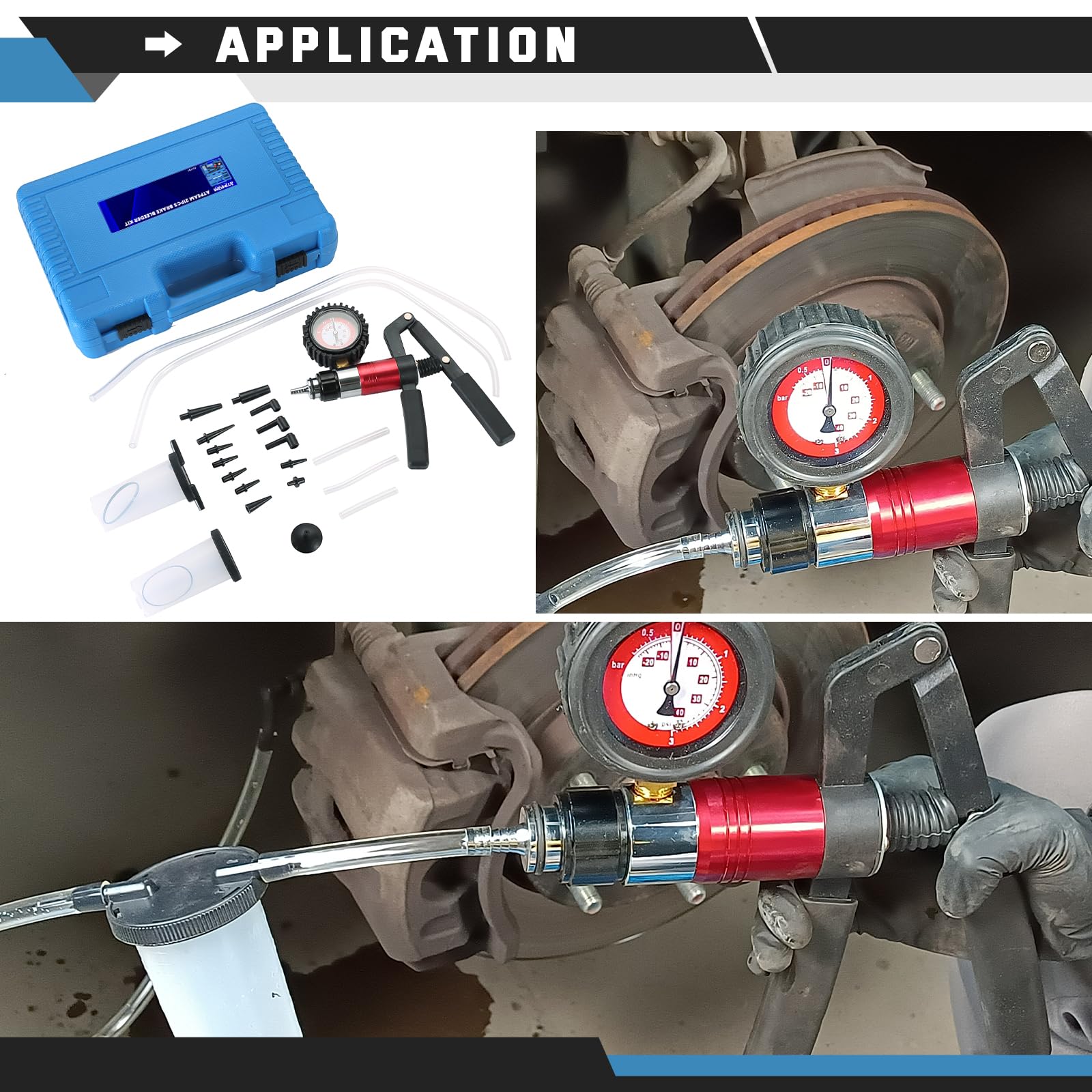 ATPEAM Purgador de Frenos y Bomba de Vacío Multifuncional con Vacuómetro, Kit Completo para Sangrado de Frenos, Diagnóstico de Vehículos y Mantenimiento Automotriz