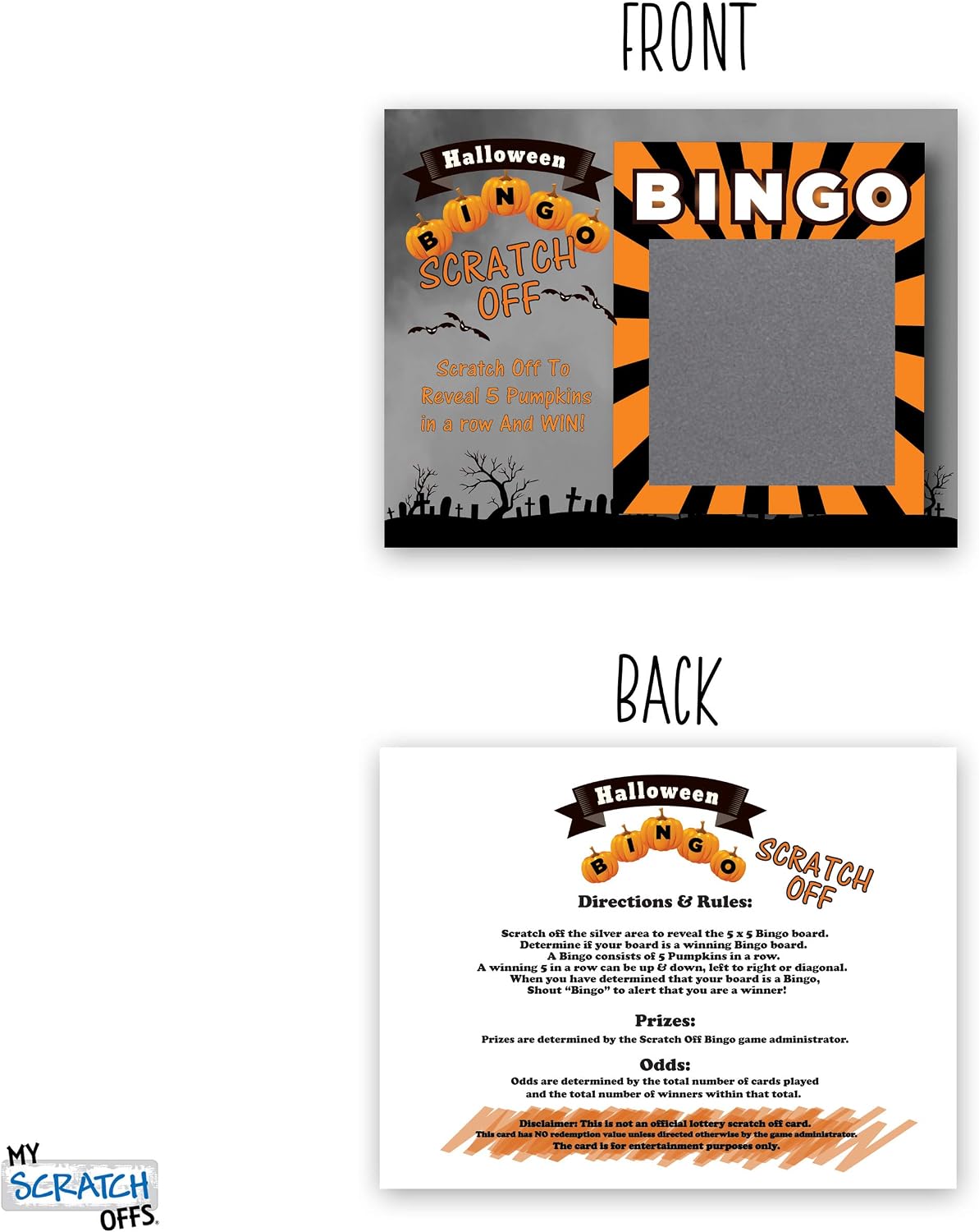 My Scratch Offs - 26 Pack Halloween Bingo Scratch Off Cards for Party Favors, Business Events, Prizes, Rewards, Supplies & Family Gatherings - 3x4