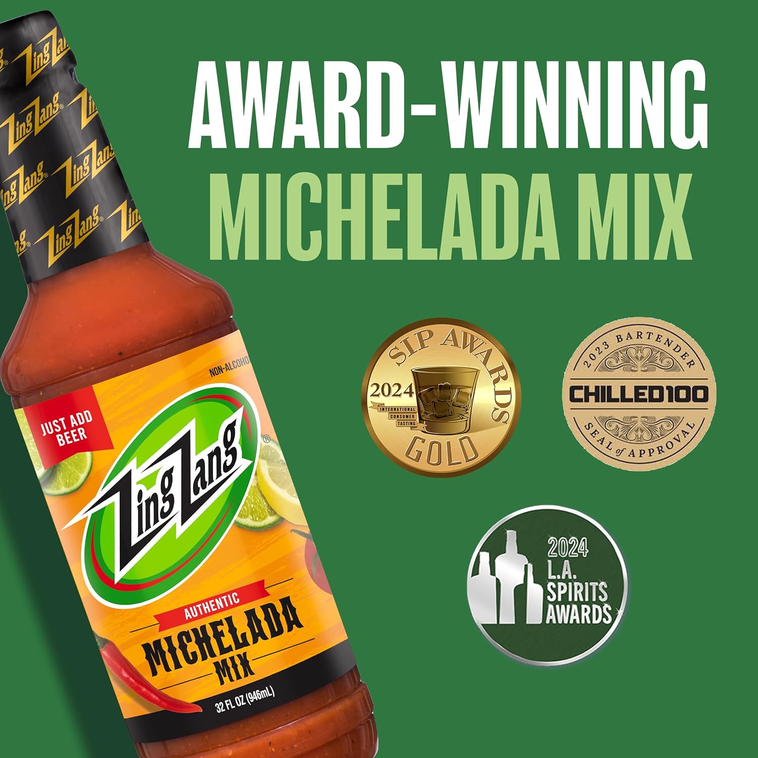 Zing Zang Michelada Mix, Non-Alcoholic Cocktail Mixer, 32 fl oz Bottle (Pack of 2)