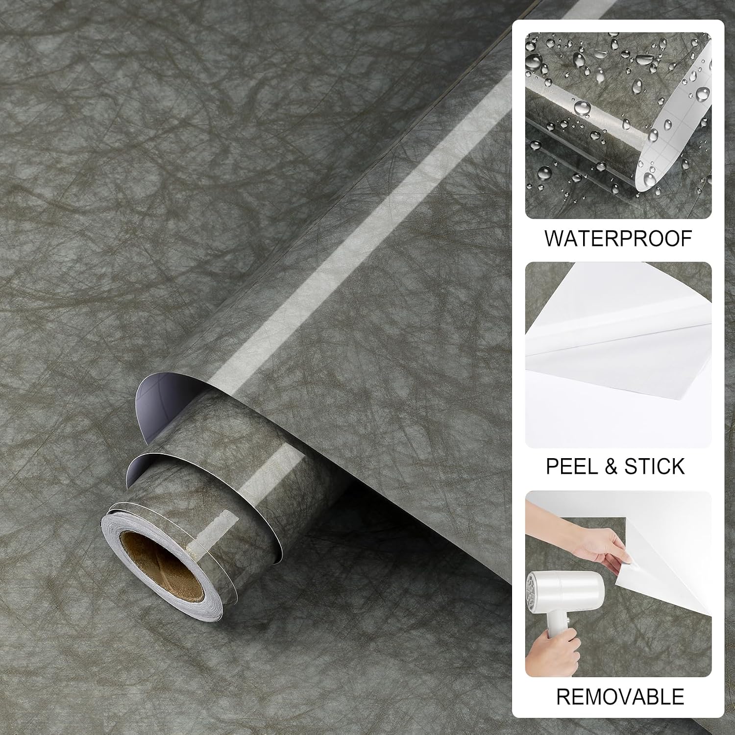 ReWallpaper 15.8inx23ft Gray Gold Marble Wallpaper Peel and Stick Removable Waterproof Modern Stone Wall Covering for Living Room Bedroom Bathroom Accent Walls Hallway Feature Walls Quick DIY Makeover