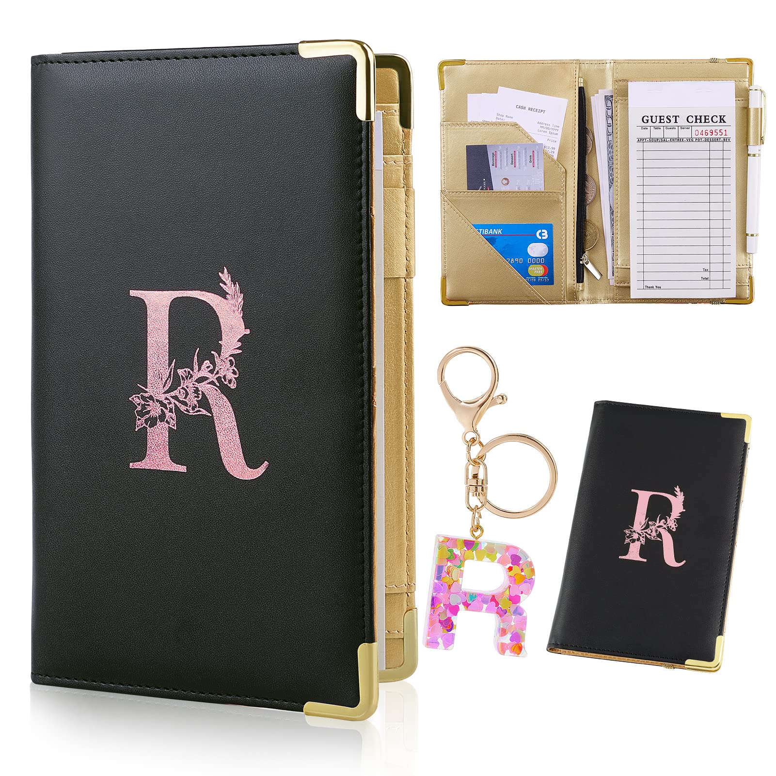 FIODAY Alphabet Server Book For Waitress/Waiter - PU Leather Check Holder With Zipper Pocket & Gift Keychain - View #9
