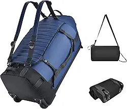 Bolsa de viagem dobrável com rodas – Mochila de viagem extra grande à prova d'água de 76 cm com compartimento para sapatos, bagagem resistente aprovada pela TSA para acampamento, esportes e viagens de