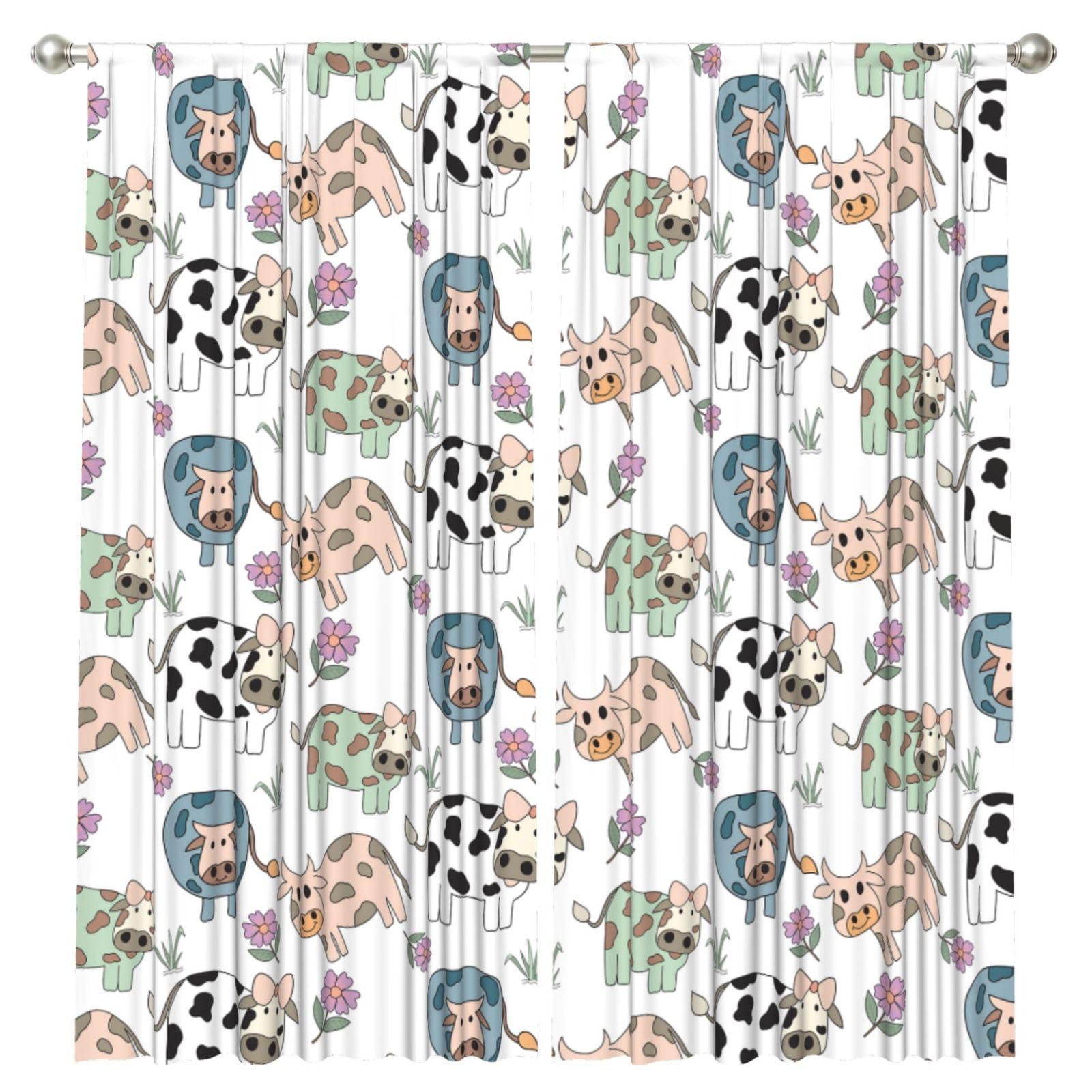 InOmak Hand Drawn Cartoon Cow, 2 Panels Window Curtains 52 x 84 Inch Blackout Curtains for Living Room Bedroom