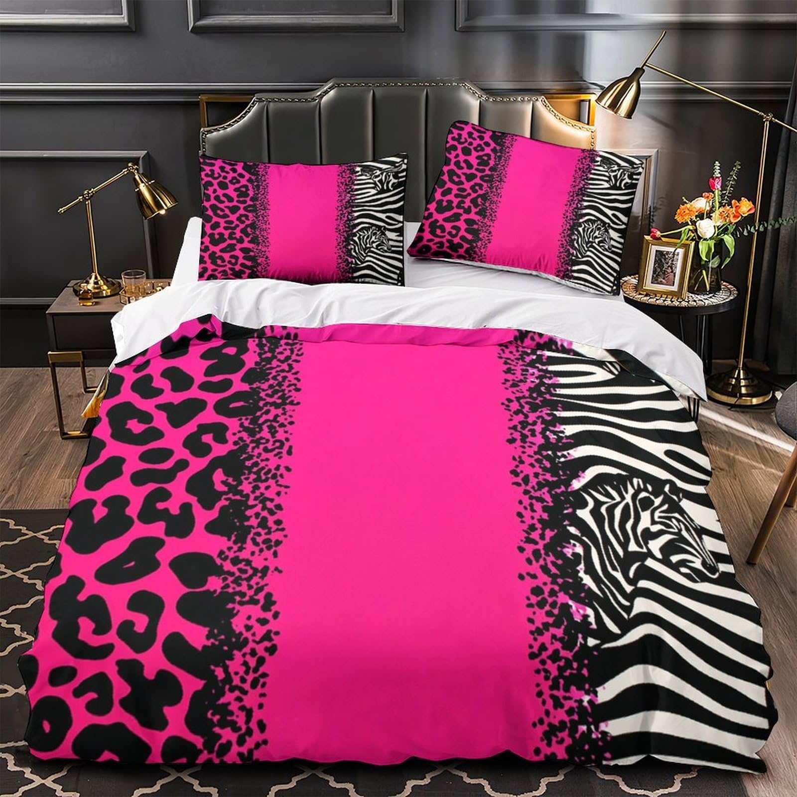 Parure de lit imprimé 3D rose et housse de couette microfibre super douce