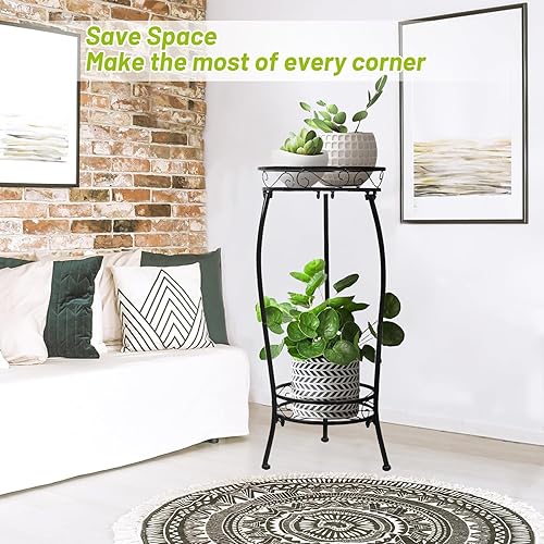 Miniatura 7 de Soporte para plantas para interiores y exteriores, 2 niveles de 26.77 pulgadas de alto, soporte de metal para macetas, soporte para macetas, estante