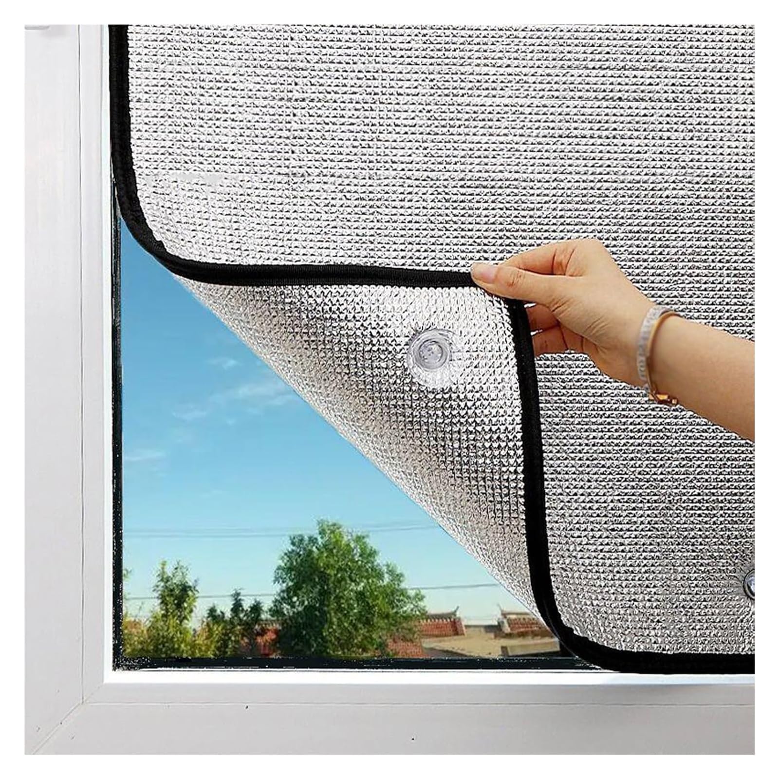 Reflective Window Film， Total Blackout Privacy Glass Film with Suction Cups(115cm x 115cm)