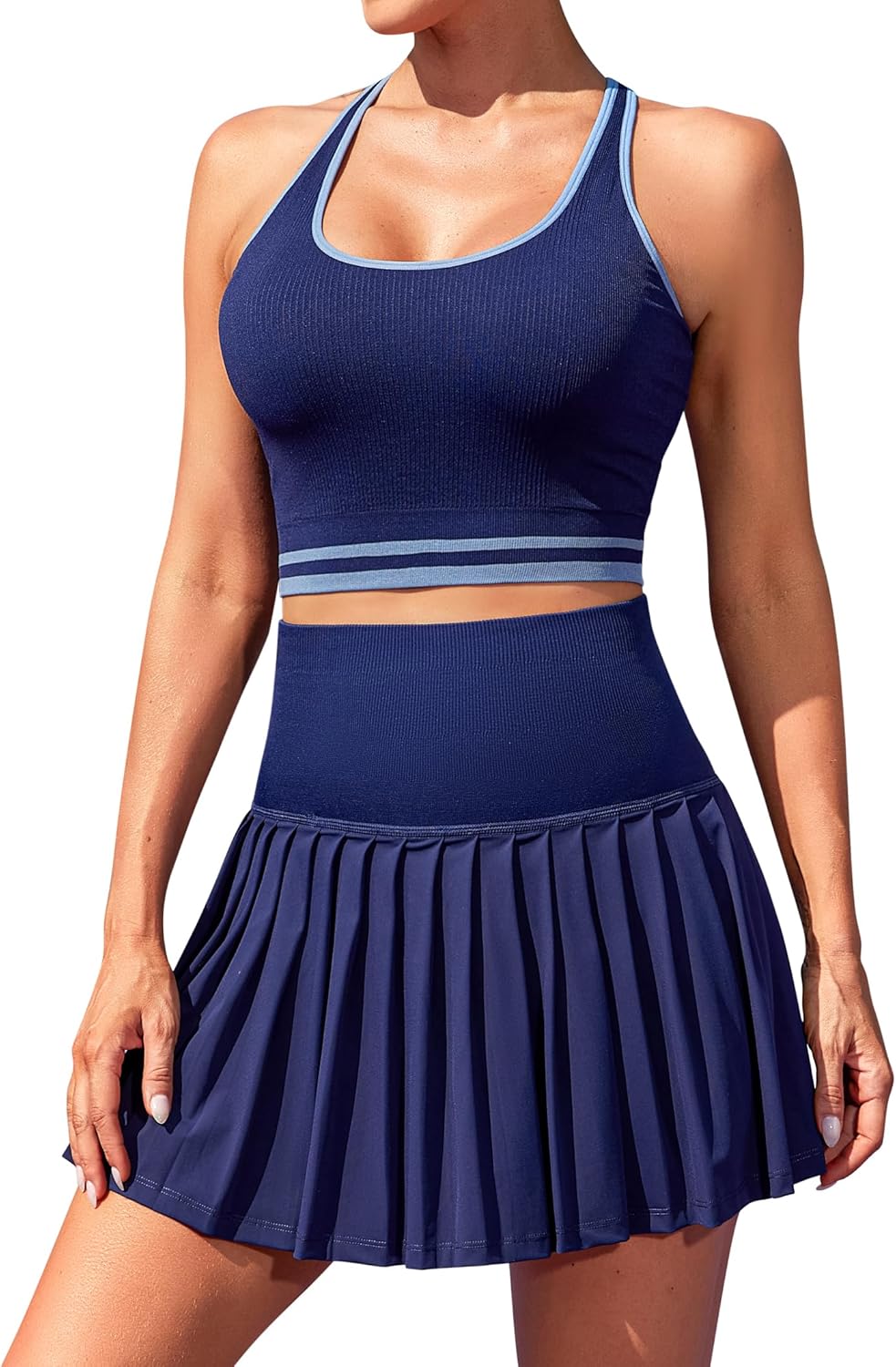 ATTRACO 2 Piece Tennis Dresses for Women High Waisted Pleated Skirt Sets Seamless Colorblock Golf Outfits