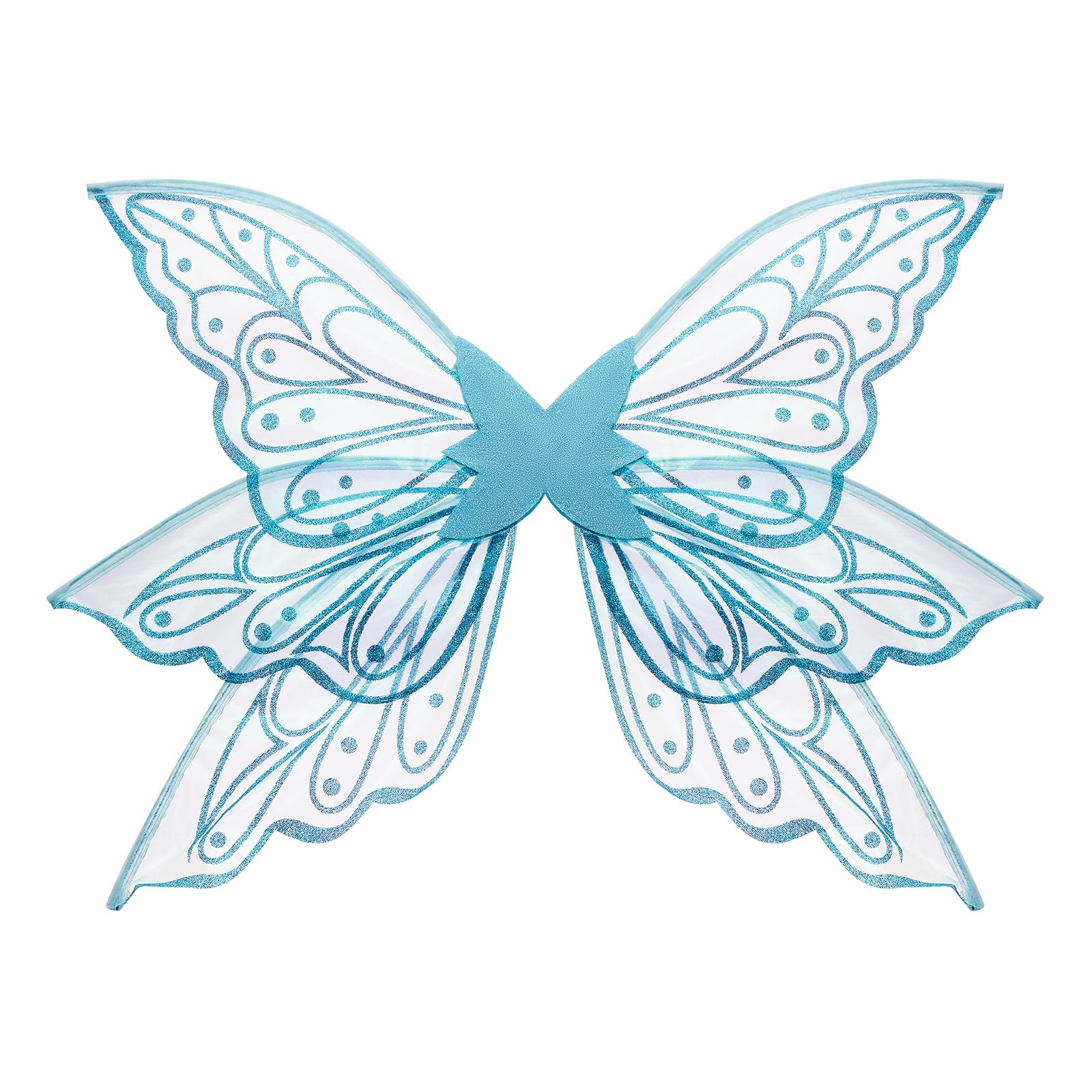 ESSECMBS 2PCS Light Up Butterfly Wings & Magic Wand Set for Women LED Lighted Fairy Wings Stick for Halloween Cosplay (Blue, 58cm*48cm) - Image 3
