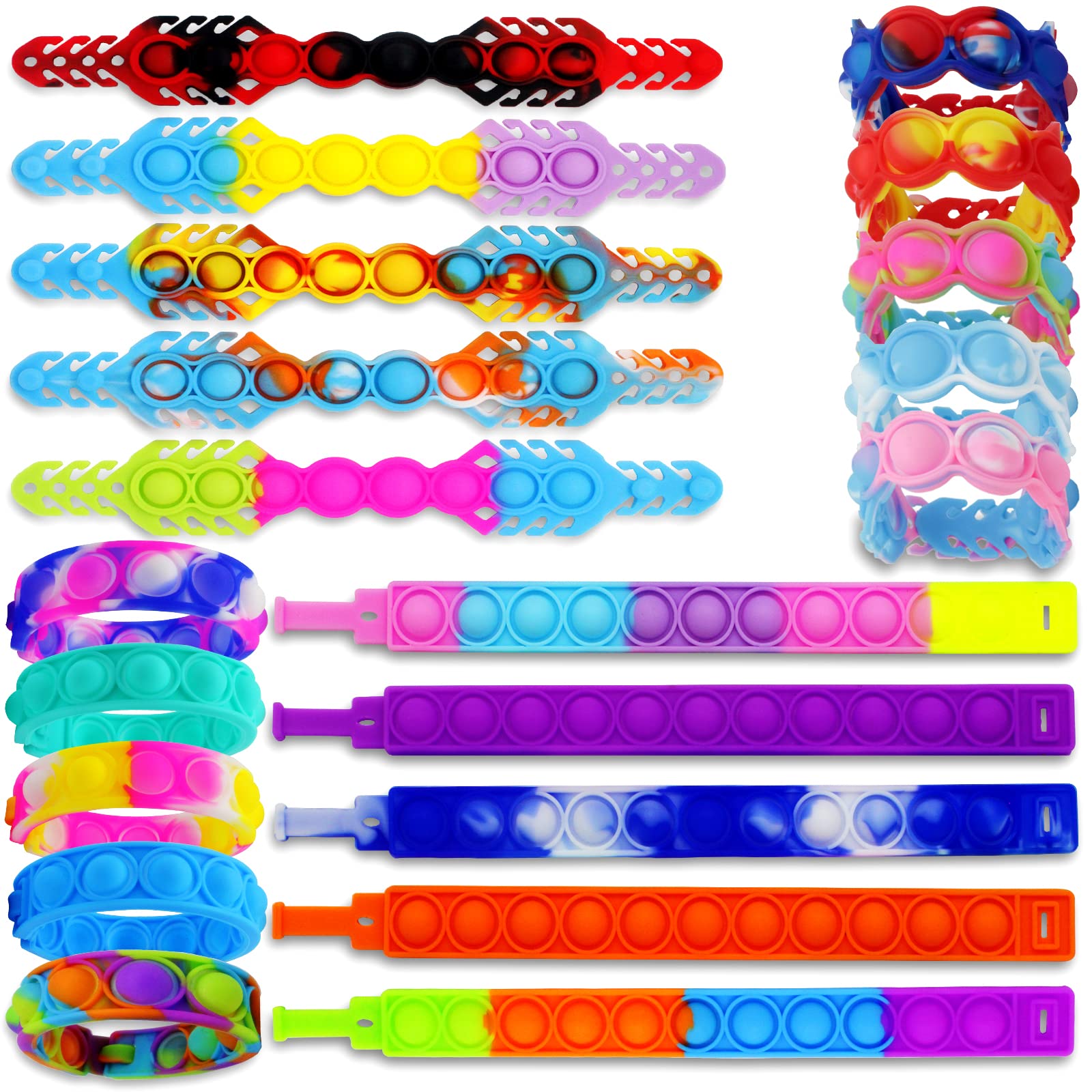 20PCS Party Favors Pop Push its Fidget Poppits Bracelets Bulk for Kids Girls Boys, Stress Relief Stuffers Sensory Toys, End of The Year Gifts for Students