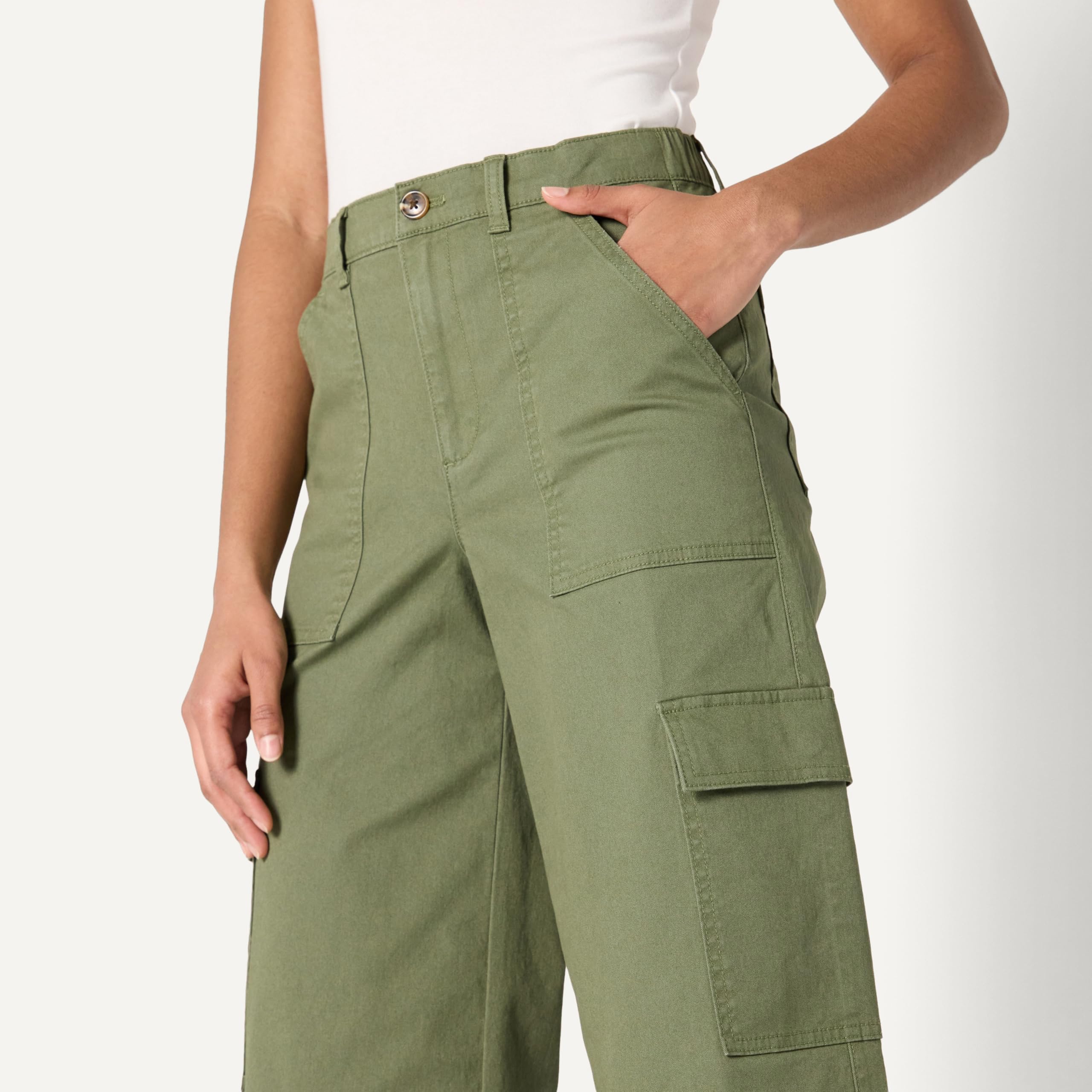 Amazon Essentials Donna Pantaloni Cargo Lunghi a Vita Alta e Gamba Larga, Cachi, vestibilità Rilassata