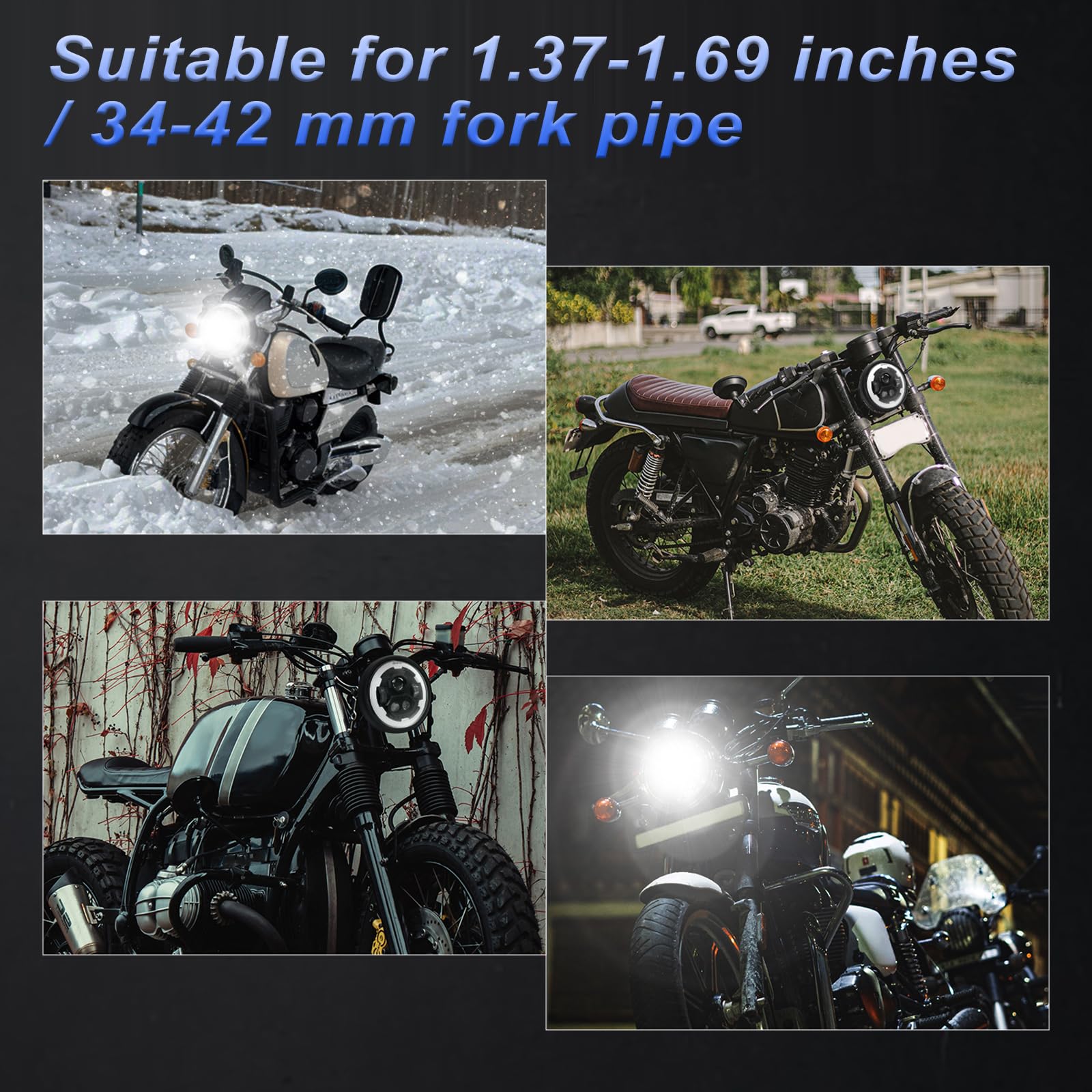 Shkalacar Reflektory samochodowe LED do motocykli, 7" LED, przednie reflektory motocyklowe z wiadrem obudowy i kierunkowskazy wiązki górnej/niskiej, narożne oczy DRL, okrągły reflektor LED