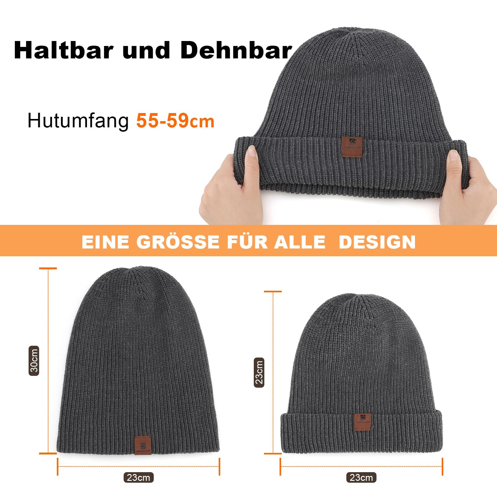 BARFULKER Berretto in Maglia Uomo Donna Cappello da Uomo Invernale Caldo Foderato Elasticizzato Beanie Hat Lana Beanie Antivento Cappelli da Corsa