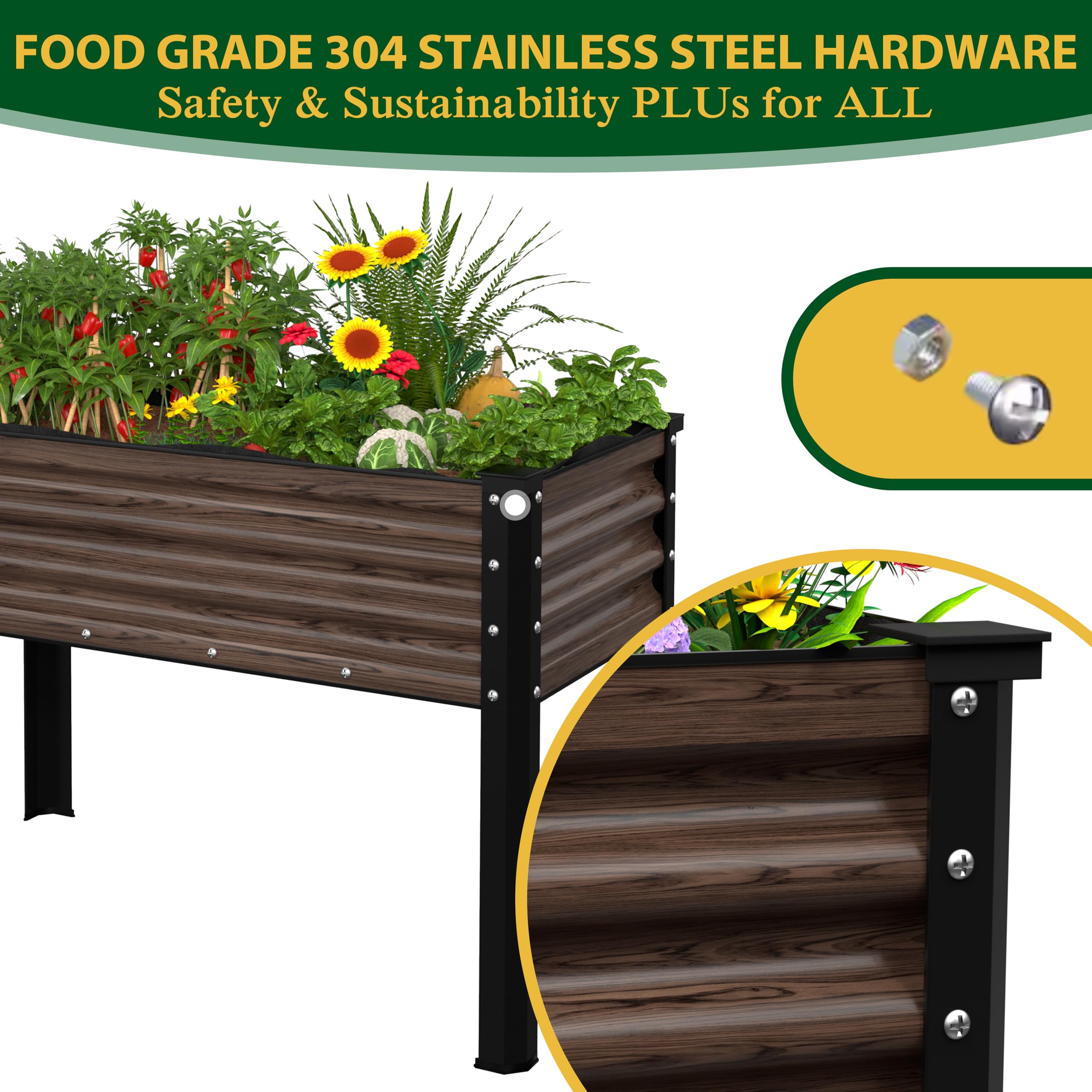 BlueWish 48" W x 24" D x 32" H Raised Garden Bed, Galvanized Garden Bed with Detachable Black Liner, Drainage Gaps, Raised Garden Beds Outdoor 507 lbs Capacity, Gardening, Vegetable, Flower, Rustic