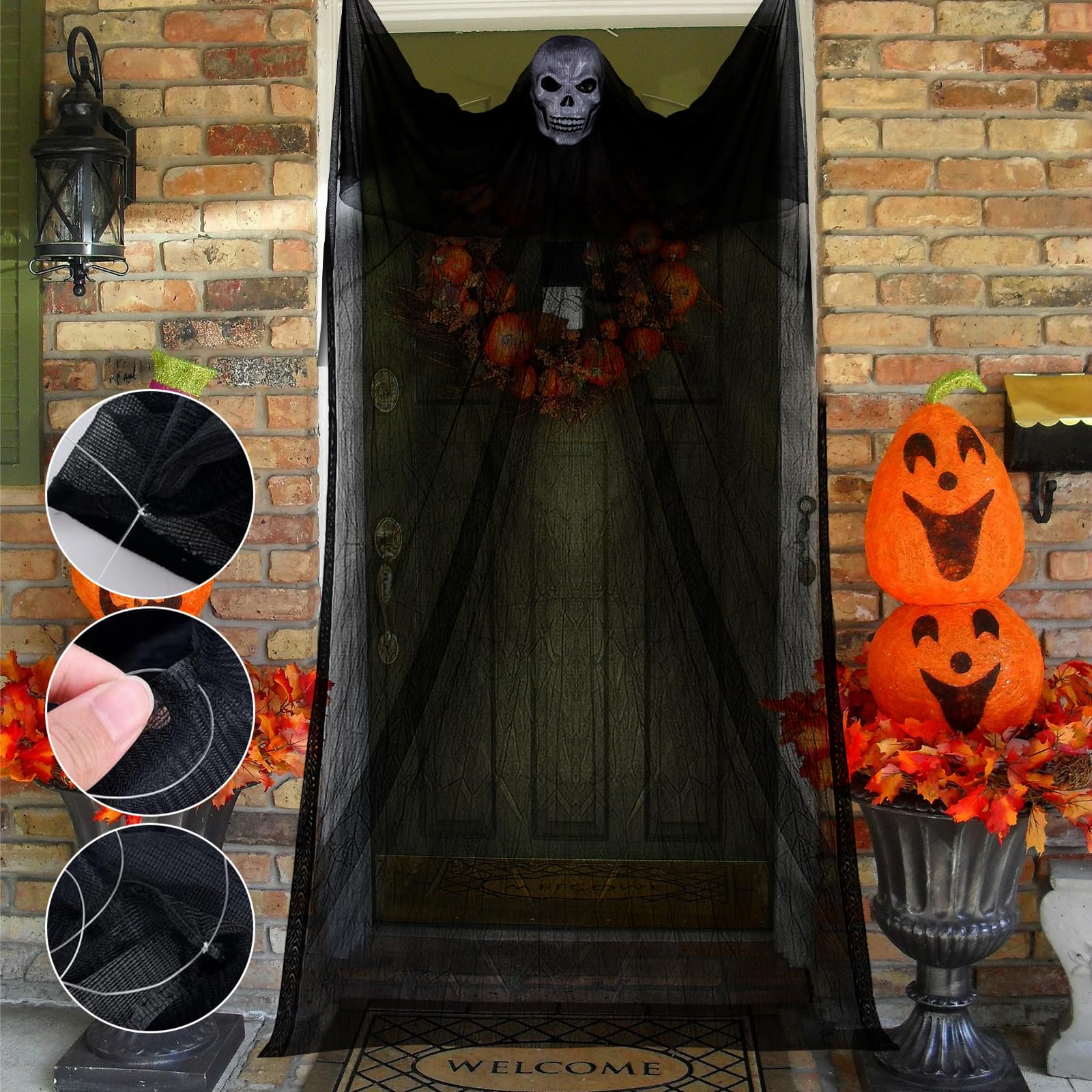 Wisząca dekoracja Halloween na zewnątrz, rekwizyt nawiedzony dom dekor, 3,5 * 1,8M duch dekoracja Halloween, zasłona ducha Halloween, na szkielet latającego ducha Halloween straszna dekoracja