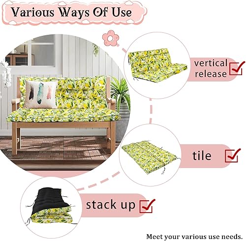 Miniatura 180 de Cojín de repuesto para columpio de 2-3 asientos, cojines de banco para exteriores con respaldo grueso de 4 pulgadas, muebles de patio, jardín, Flor