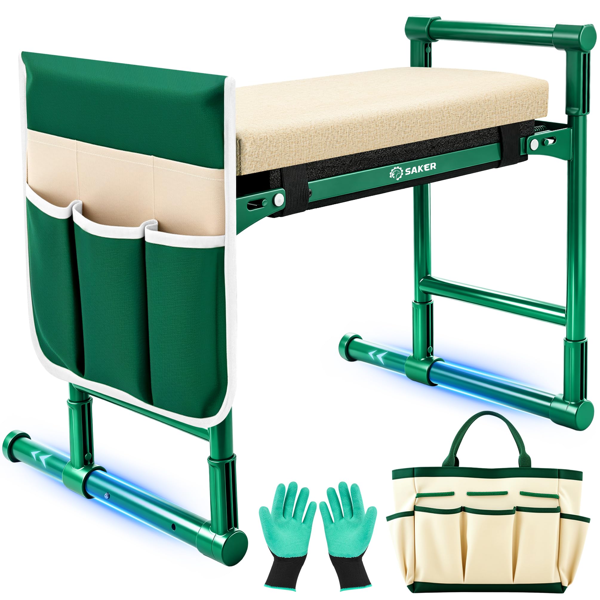 Saker Garden Kneeler and Seat - Gardening Bench Gardening Stool Garden Seat with 500LB Heavy Duty Round-Tube Frame, Soft Kneeling Pad Foldable Support for Elderly, Gardening (Luxury version)