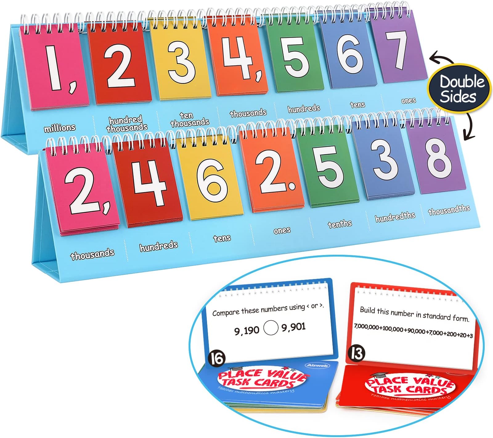 - Aizweb Place Value Flip Chart - Math Manipulatives K-3 for Elementary Classroom-Double-Sided with Whole Numbers and Decimals-Learn to Count by Ones,Tens,Hundreds,Thousands and Millions(7 Digits)