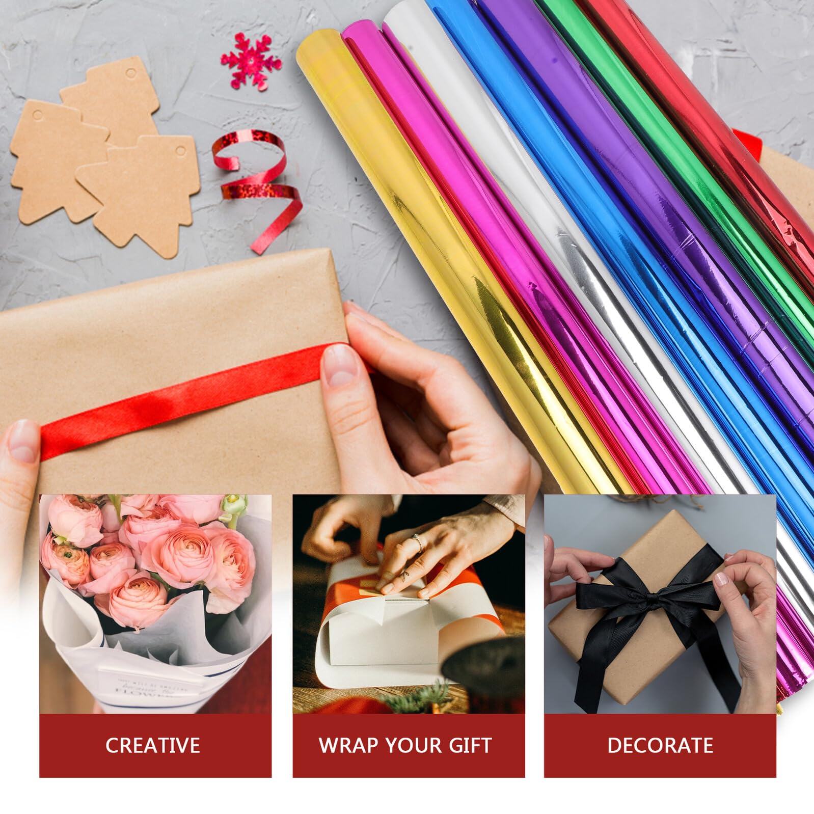 UPKOCH Geschenkpapier 70 Blatt Großpackung Buntes Bastelpapier mit Glanzfinish Strapazierfähiges Verpackungspapier für Partys Blumensträuße und Geburtstagsfeiern
