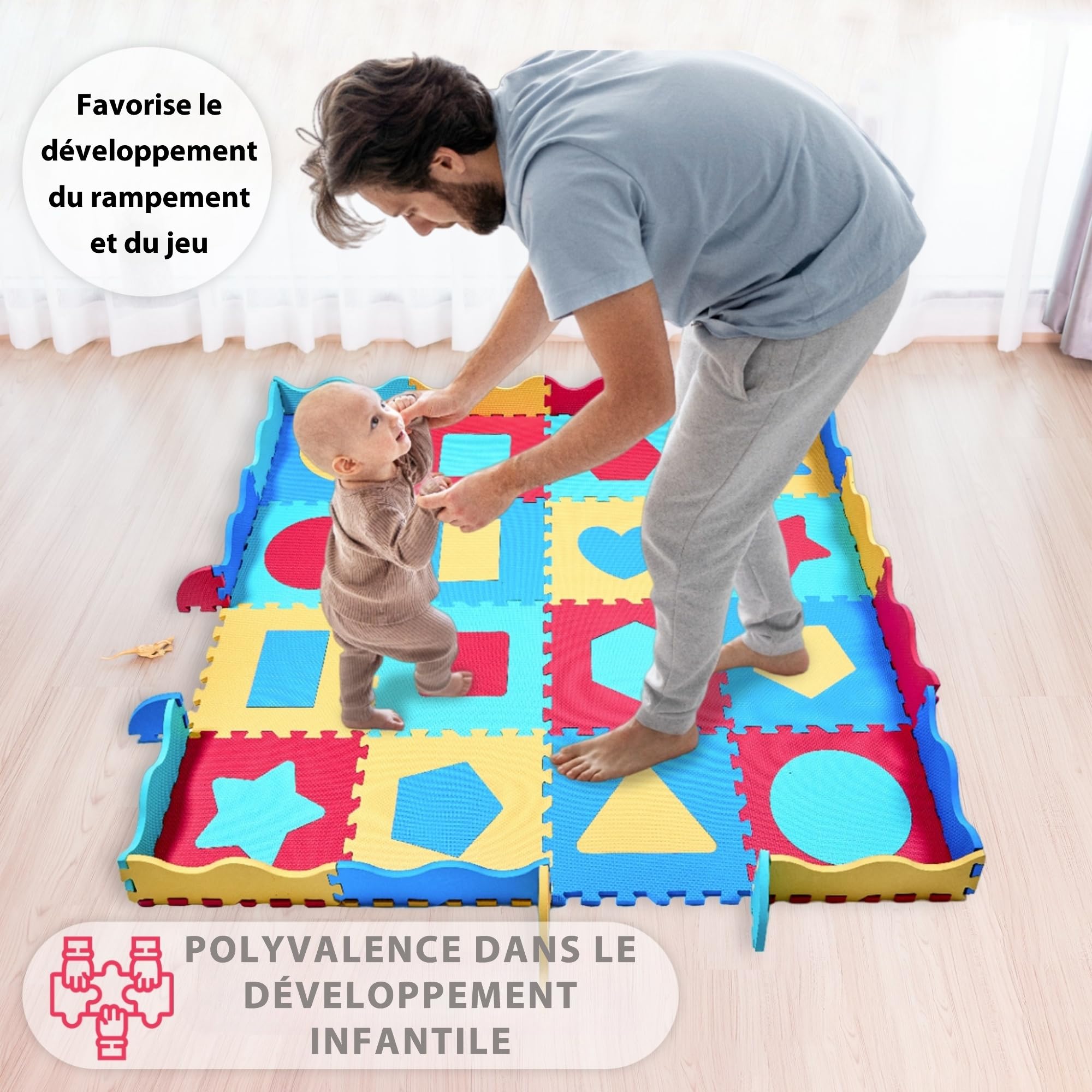 Tapis Puzzle Bébé Mousse EVA 140x140 cm – Tapis d'Éveil Sol Épais 1,2 cm avec 36 Dalles Intercambiables, Bordures et Sac de Rangement | Dalle Mousse Bébé Antidérapante