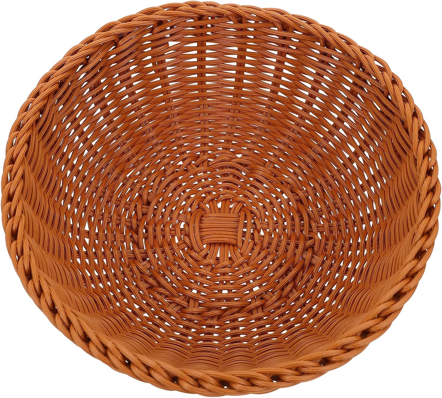 Light Brown Imitation Rattan Bread Basket with Handle, Food Storage and Desktop Snack Basket for Home Kitchen Fruit and Vegetable Serving