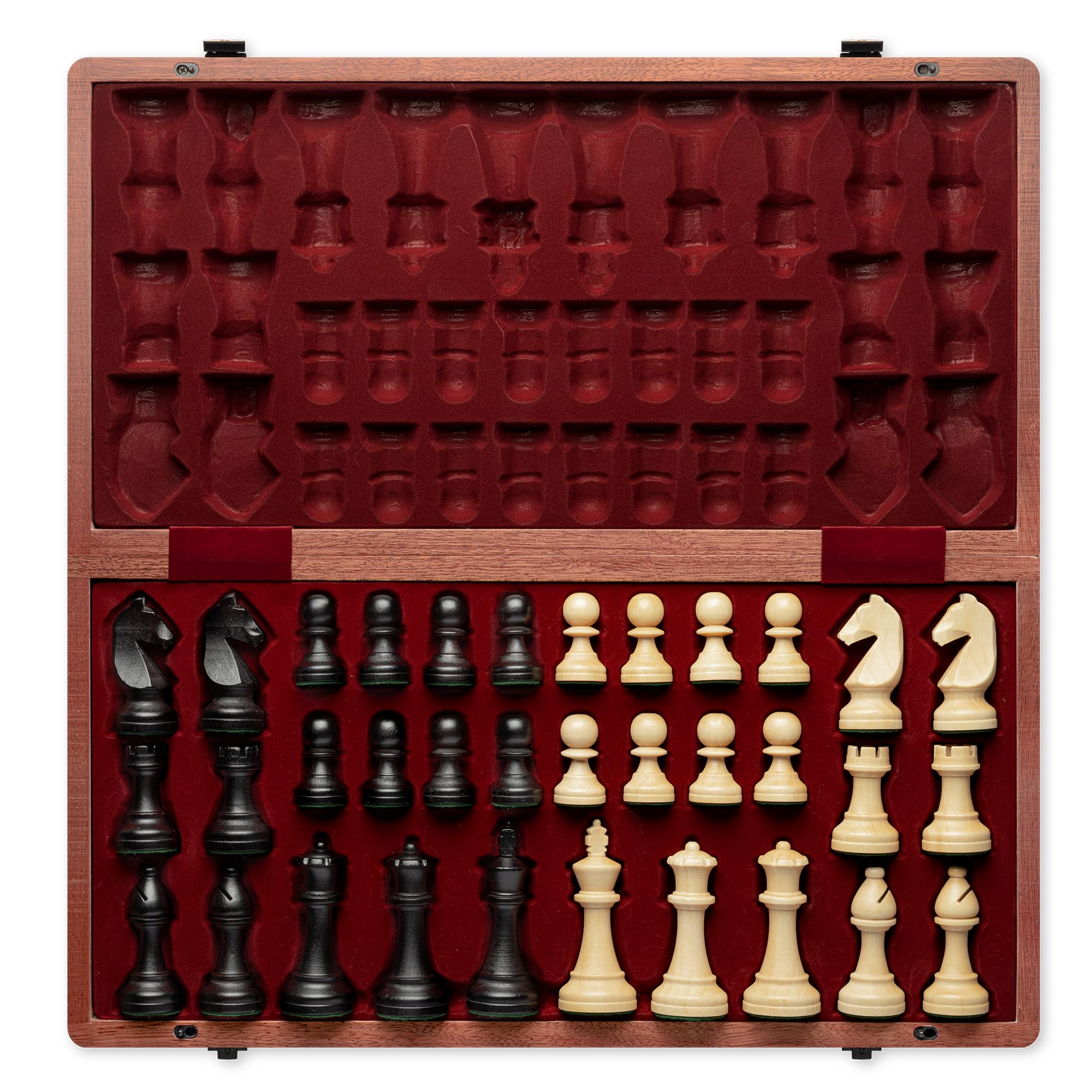 Photo 1 of A&A Premium Folding Chess Set, 19" Wooden Board & 3.75" King Height Staunton Pieces with 2 Extra Queens, Portable Travel Game Set (Natural Mahogany, 19 Inches)