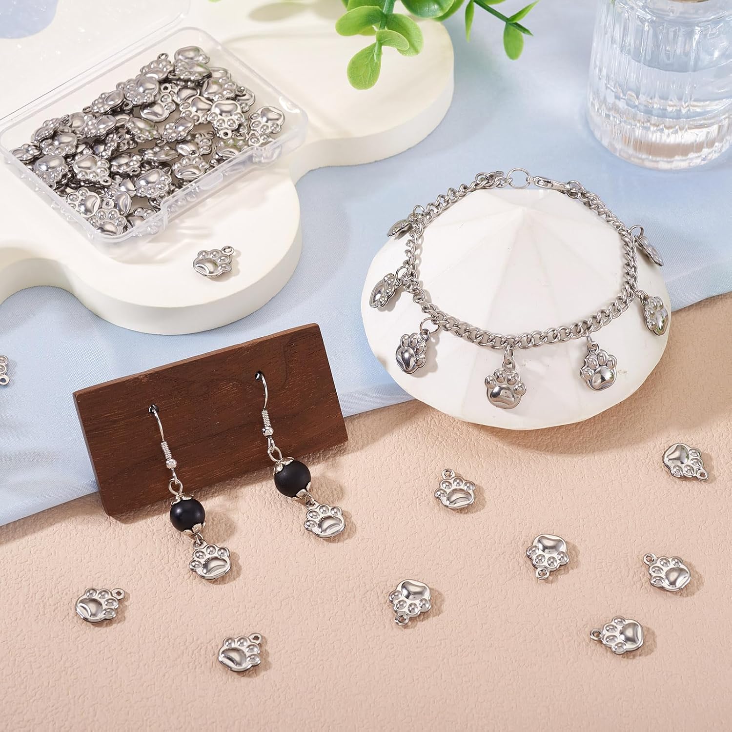 Cheriswelry 60Pcs Stainless Steel Dog Paw Print Charm Pendant Antique Silver Animal Footprint Dangle Charms 12x10x3mm for DIY Crafts Bracelets Necklace Earrings Jewelry Making - Image 2