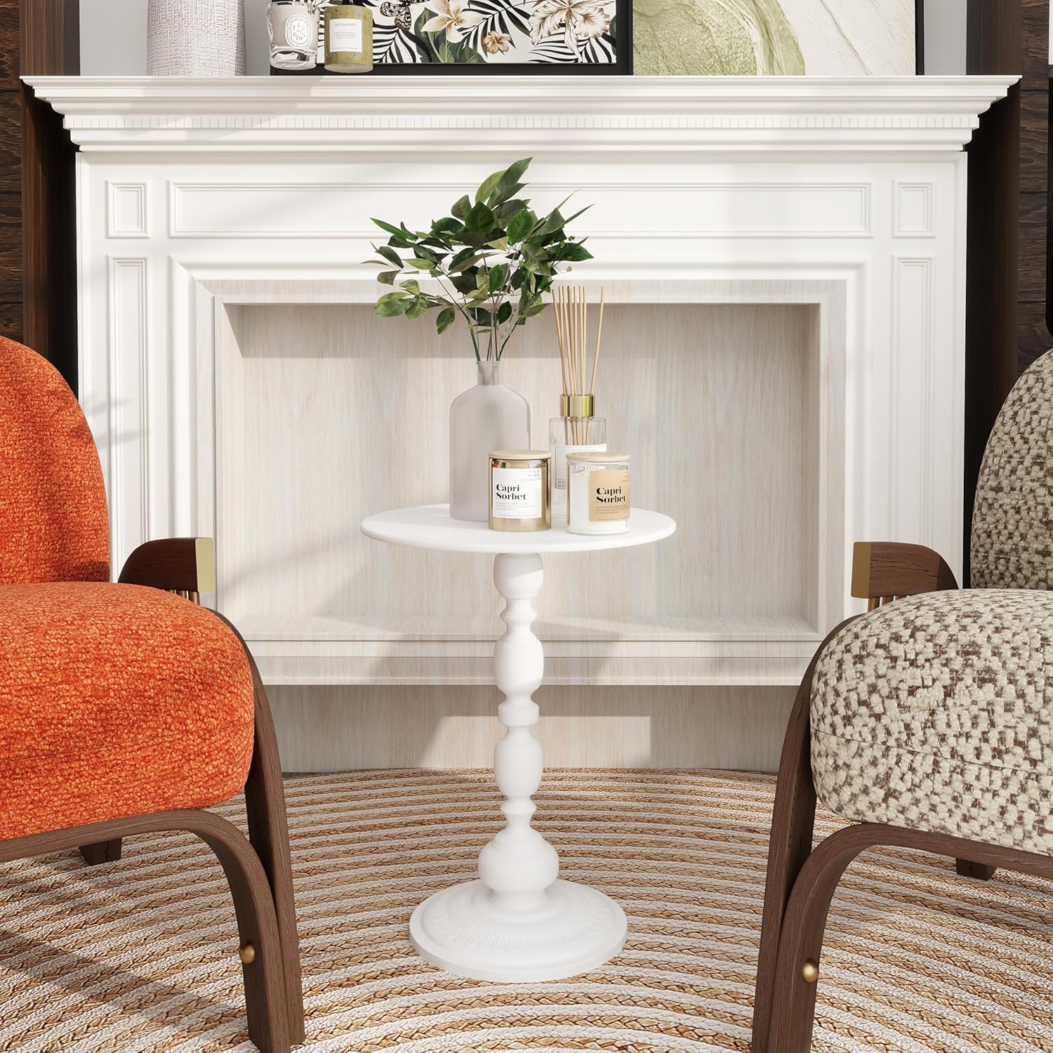 Lot de 2 Table d'Appoint Blanche Petite Table Basse Ronde, Gueridon Salon Tables de Chevet en Métal, Largeur 40 cm, Hauteur 54 cm (Blanche)