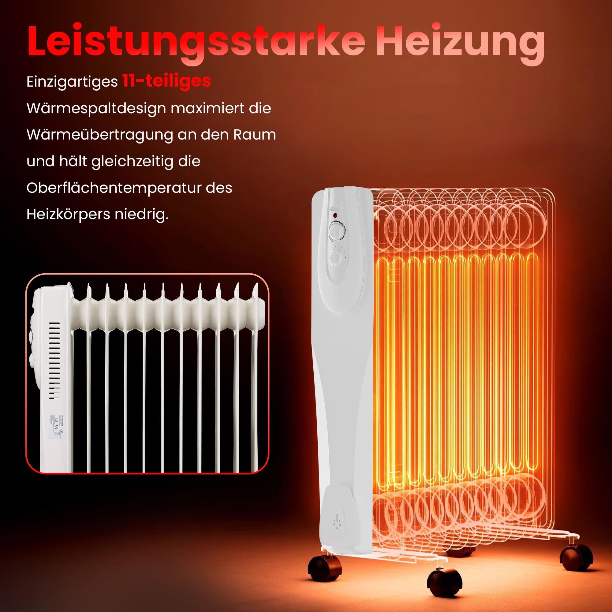 Extralink NY-25W1 Electric Oil Radiator on Wheels, Power 2500 W, 11 Ribs, Easy to Move, Overheat Protection, Choice of