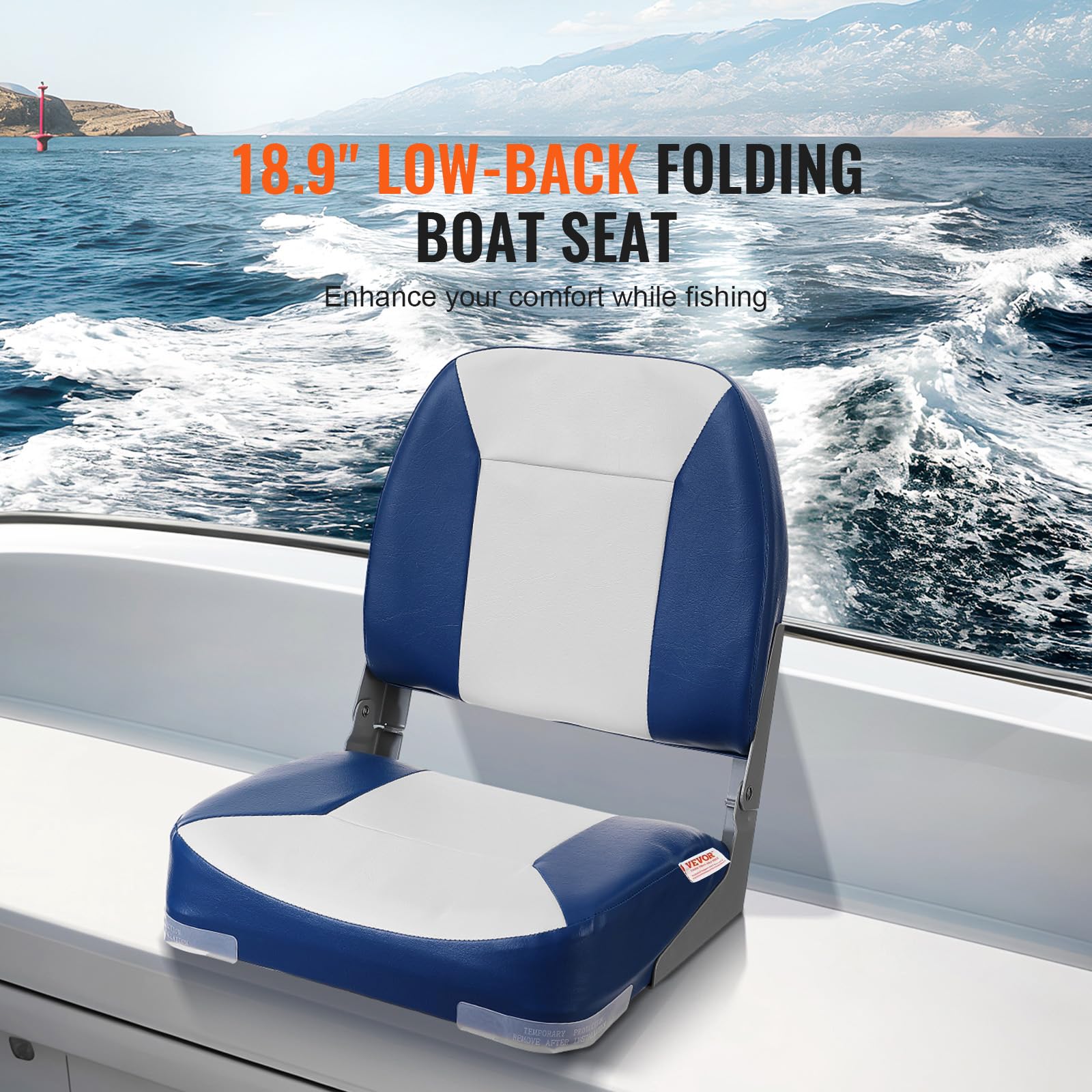 VEVOR Sedile da Barca Pieghevole, Sedile per Imbarcazioni con Schienale Basso Imbottitura in Spugna Alta Densità, Sedile per Barca Impermeabile per Crociere in Motoscafo Barca da Pesca 48,5x41x48cm