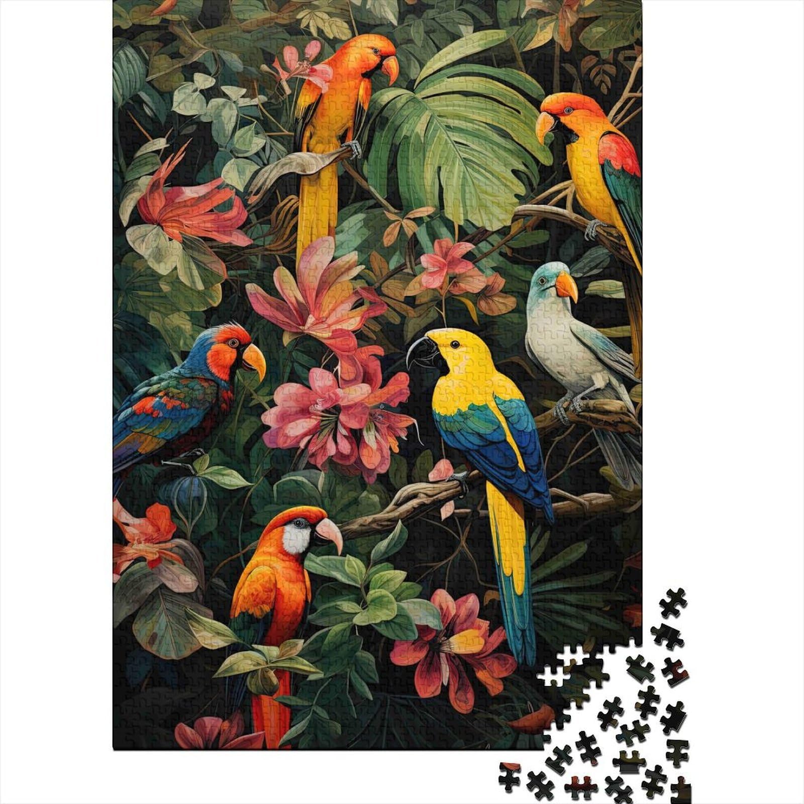 Tropical Parrots Jungle 1000pc DIY Jigsaw Puzzle for Adults & Teens Premium Paper Cardboard Home Decoration Wall Display Vacation Indoor Jigsaw Educational Game 70x50cm/1000pcs
