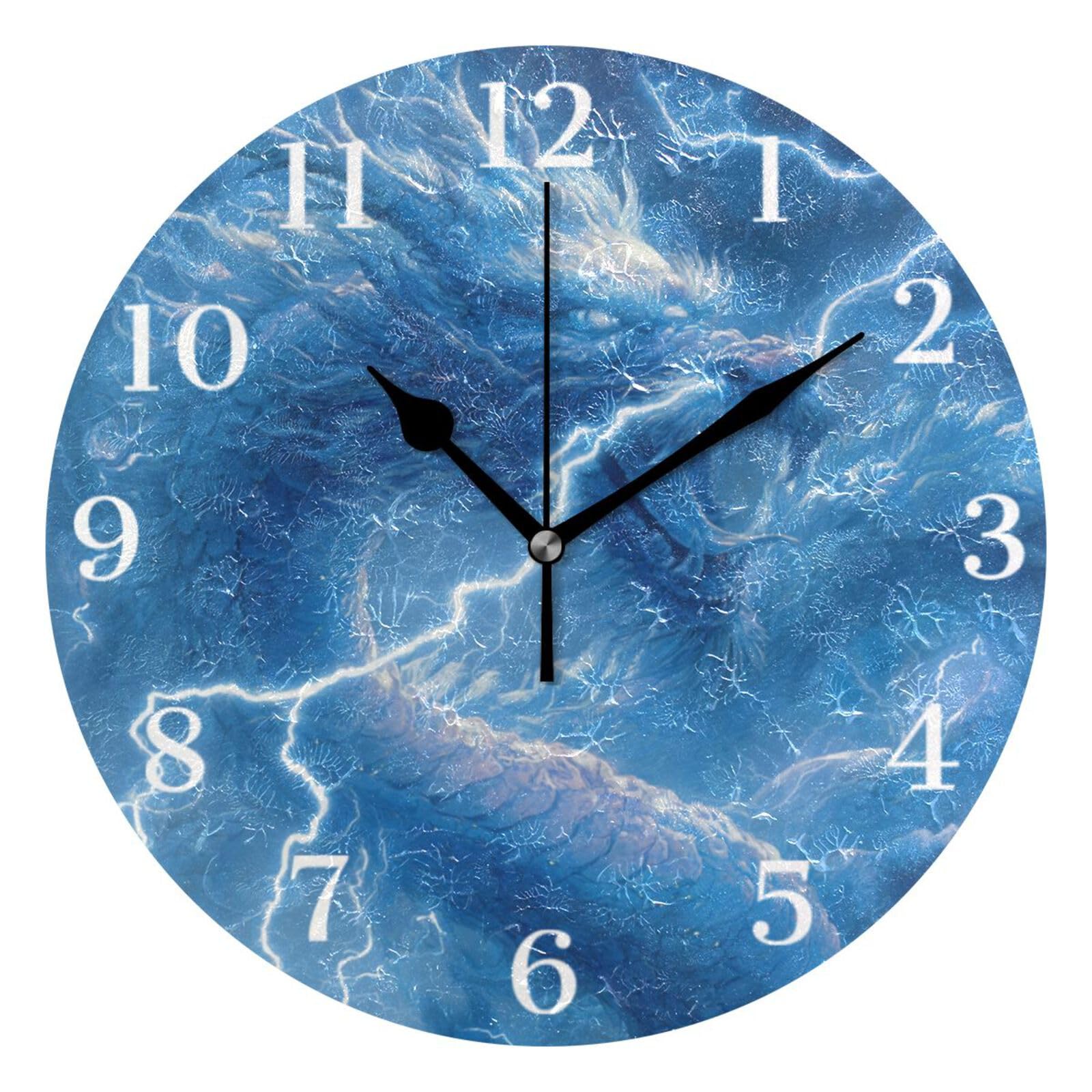 Ensound Lightning Blue Dragon Wall Clock Silent Non-Ticking Battery Operated Clocks 12 Inch for Kitchen Home Living Room