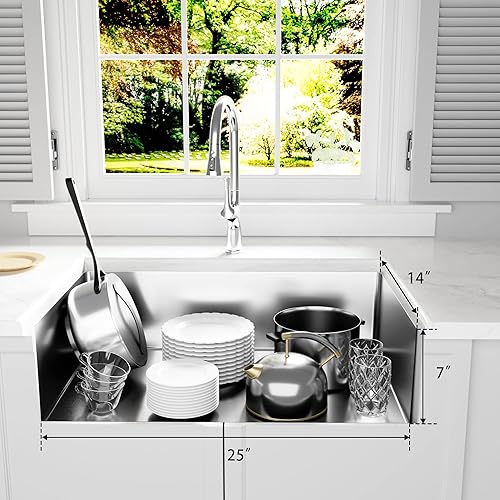 Miniatura 7 de MILOSEN Fregadero de cocina de montaje inferior, fregadero de cocina de acero inoxidable de 27 x 16 pulgadas, fregadero de cocina de un solo tazón,