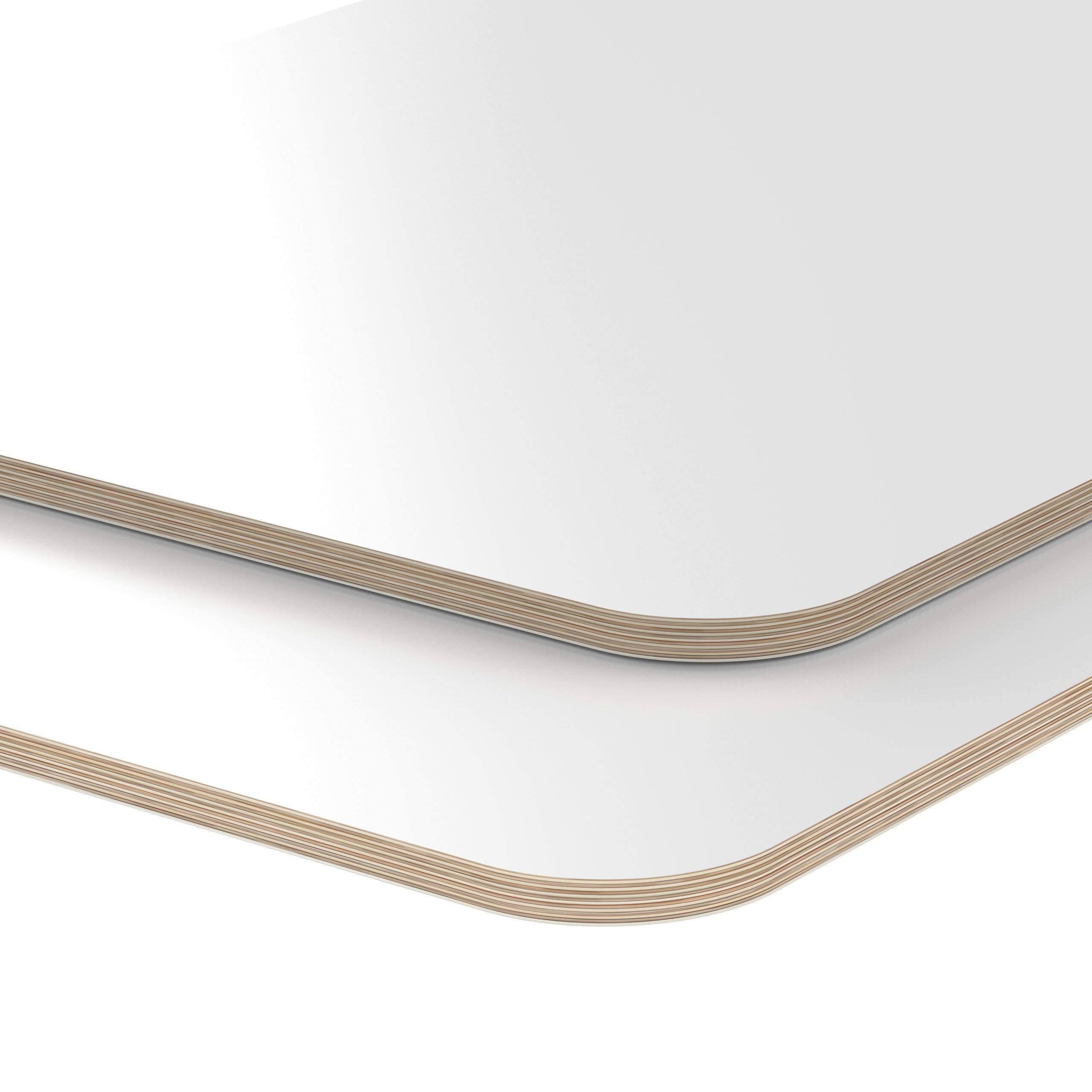 AUPROTEC Tischplatte 18mm weiß 1600 mm x 800 mm rechteckige Multiplexplatte melaminbeschichtet von 40cm-200cm auswählbar Ecken Radius 100mm Birken-Sperrholzplatten Auswahl: 160x80 cm