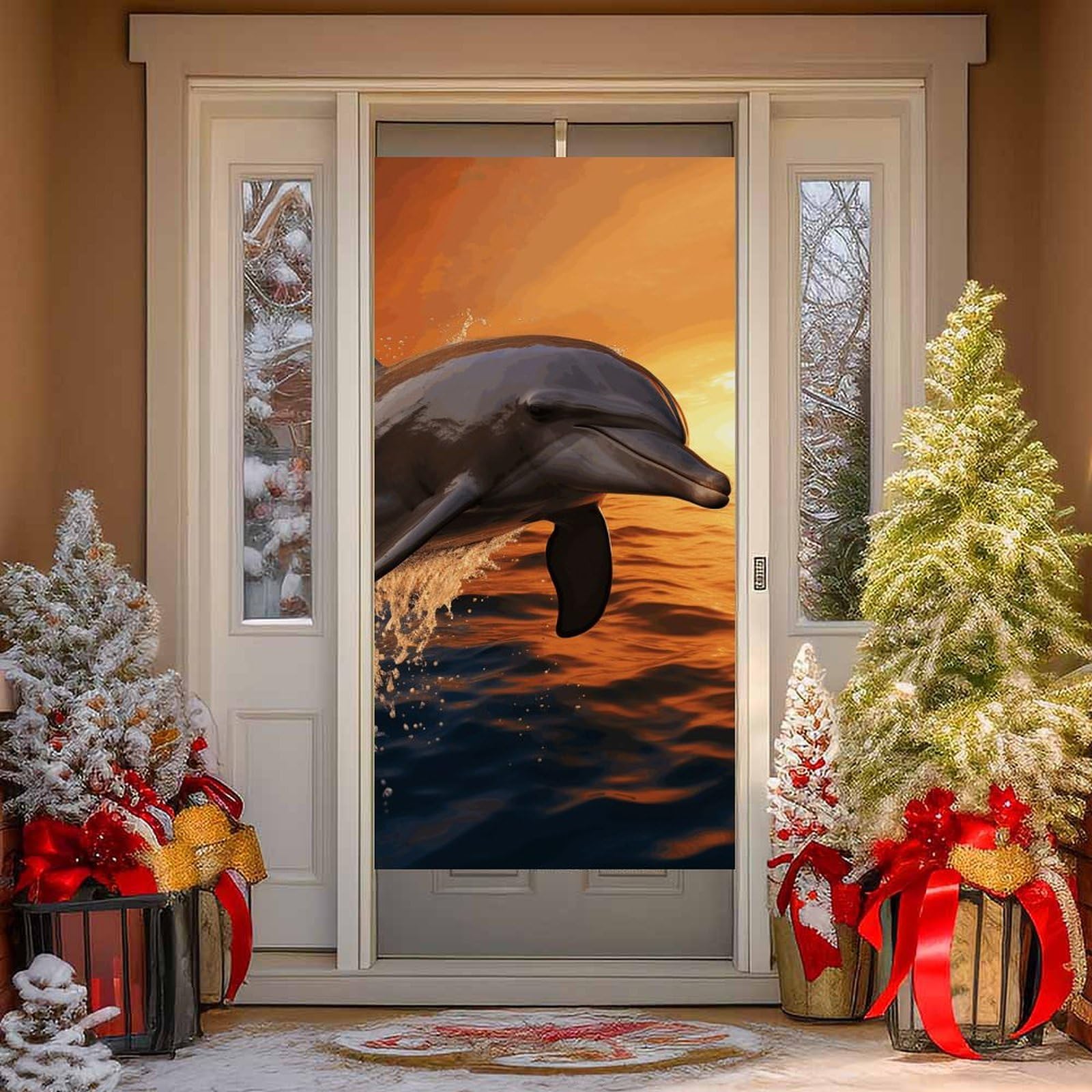 NTVOWPZO Dusk Dolphin Door Curtains for Doorway Privacy Dividers Door Banner Blackout Curtains Fabric Door Window Curtain for Home Bedroom Kitchen Decor 35.4x70.9 in Decorative Banner