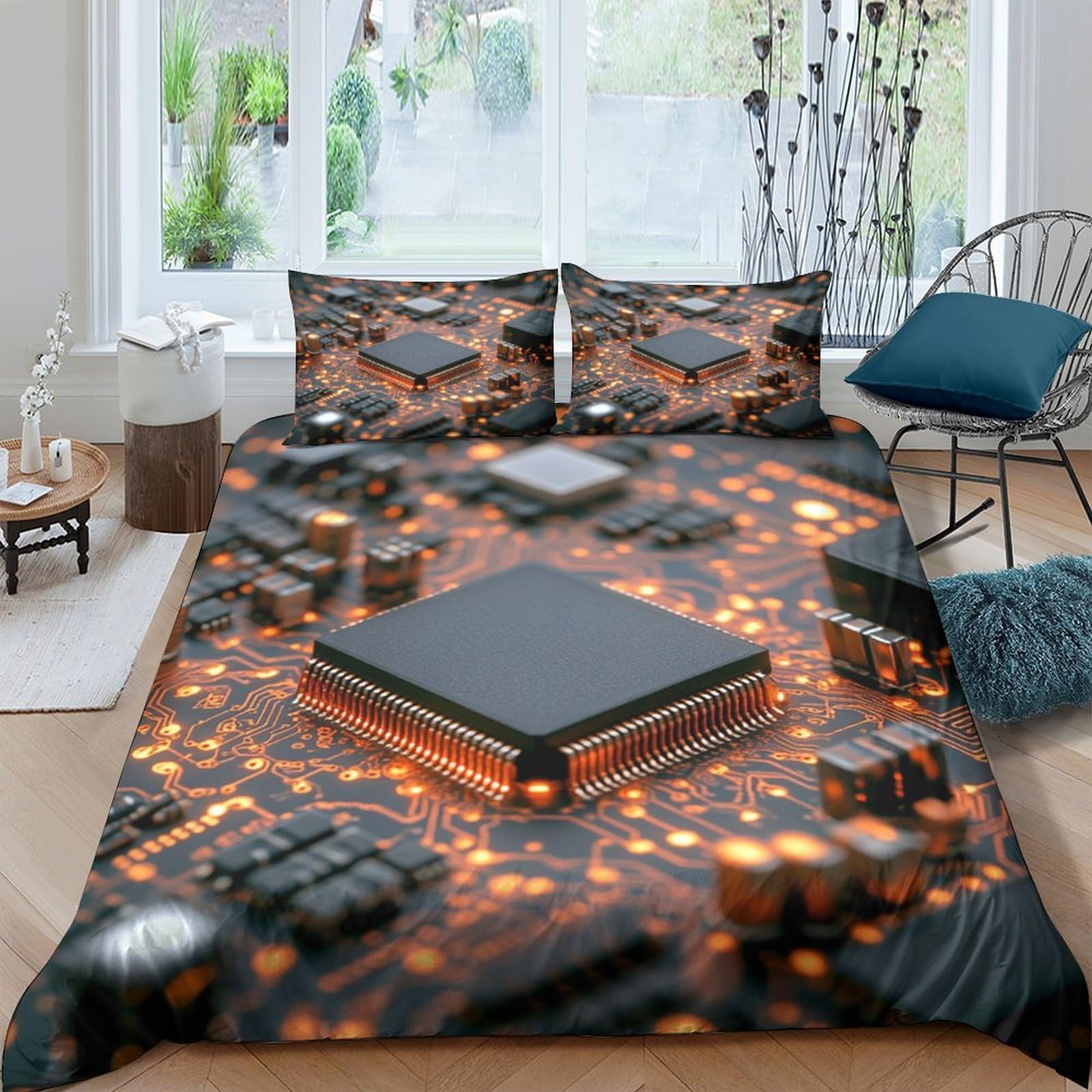 Ctjqhvkz Style-10 3D Printed Circuit Board Fitted Sheet Microfiber Soft Bedroom Decor Chip Pattern Mattress Cover For Adults Teens Single（135X200cm）