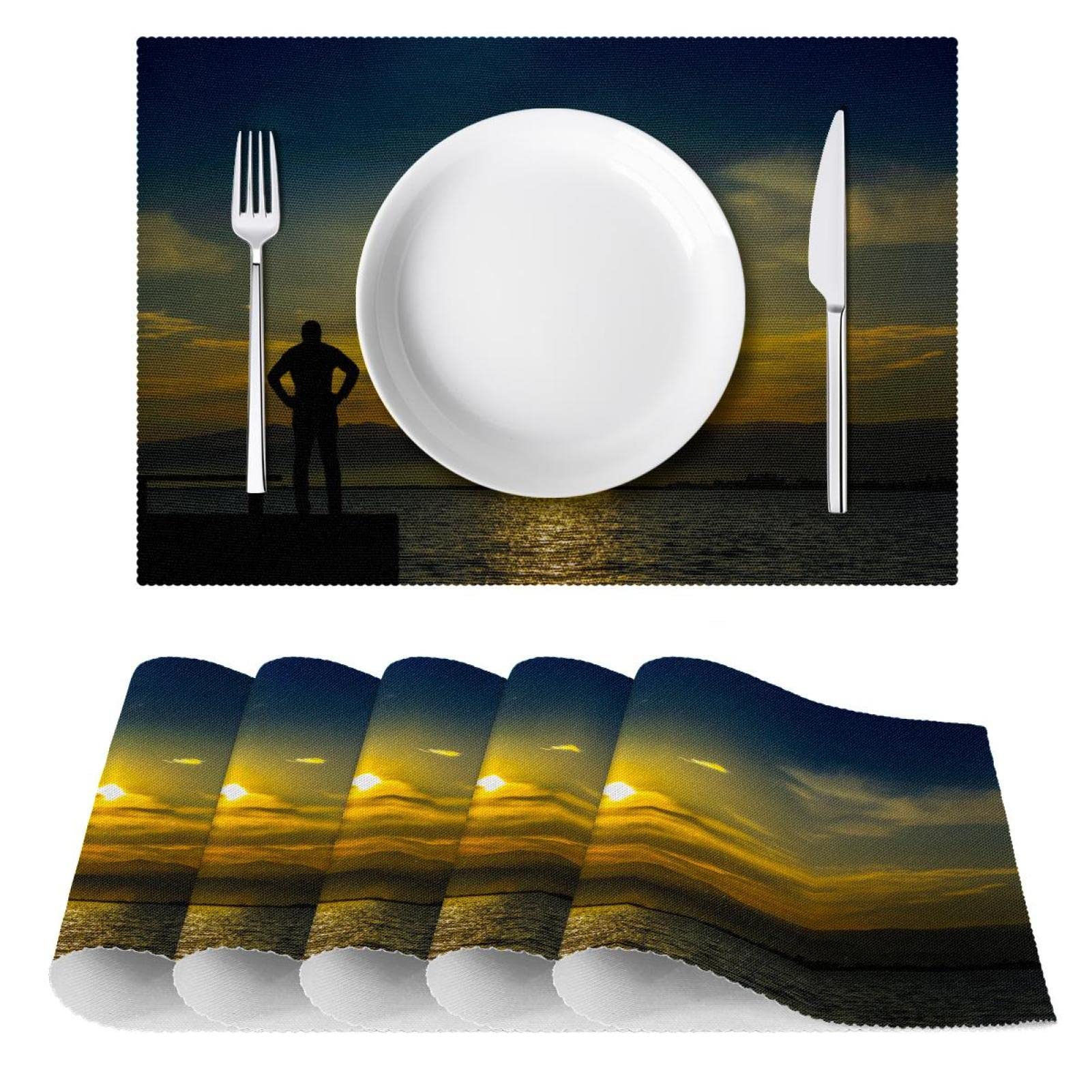 Platzdeckchen mit Sonnenuntergang, waschbar, rutschfest, hitzebeständig, für Esstisch, Küche, 45 x 30 cm, 6 Stück