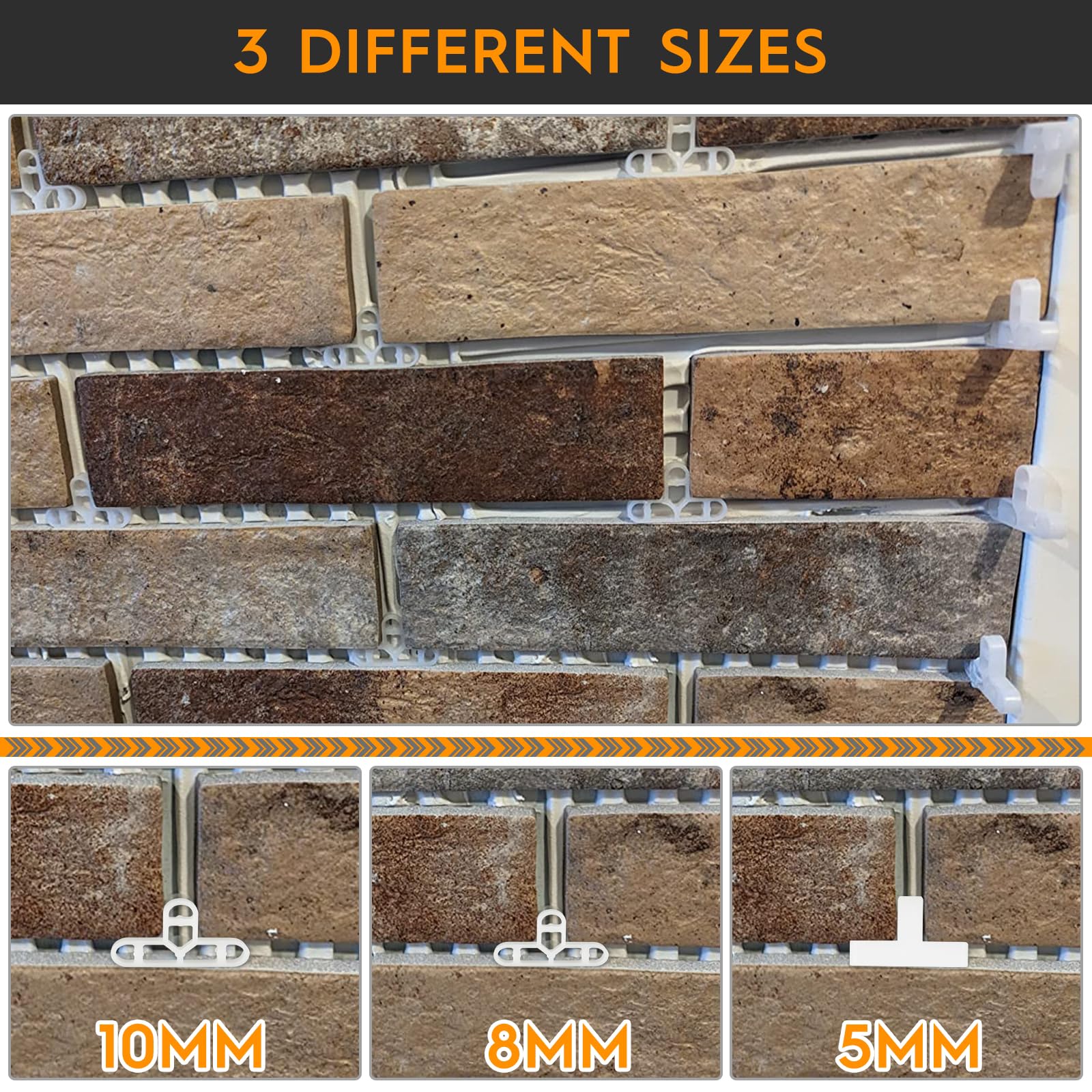 Distanziatori per piastrelle da 5 mm, 8 mm, 10 mm, distanziatori a forma di T, struttura cava per pavimenti, pareti, piastrelle, pavimenti e mattoni, 300 pezzi